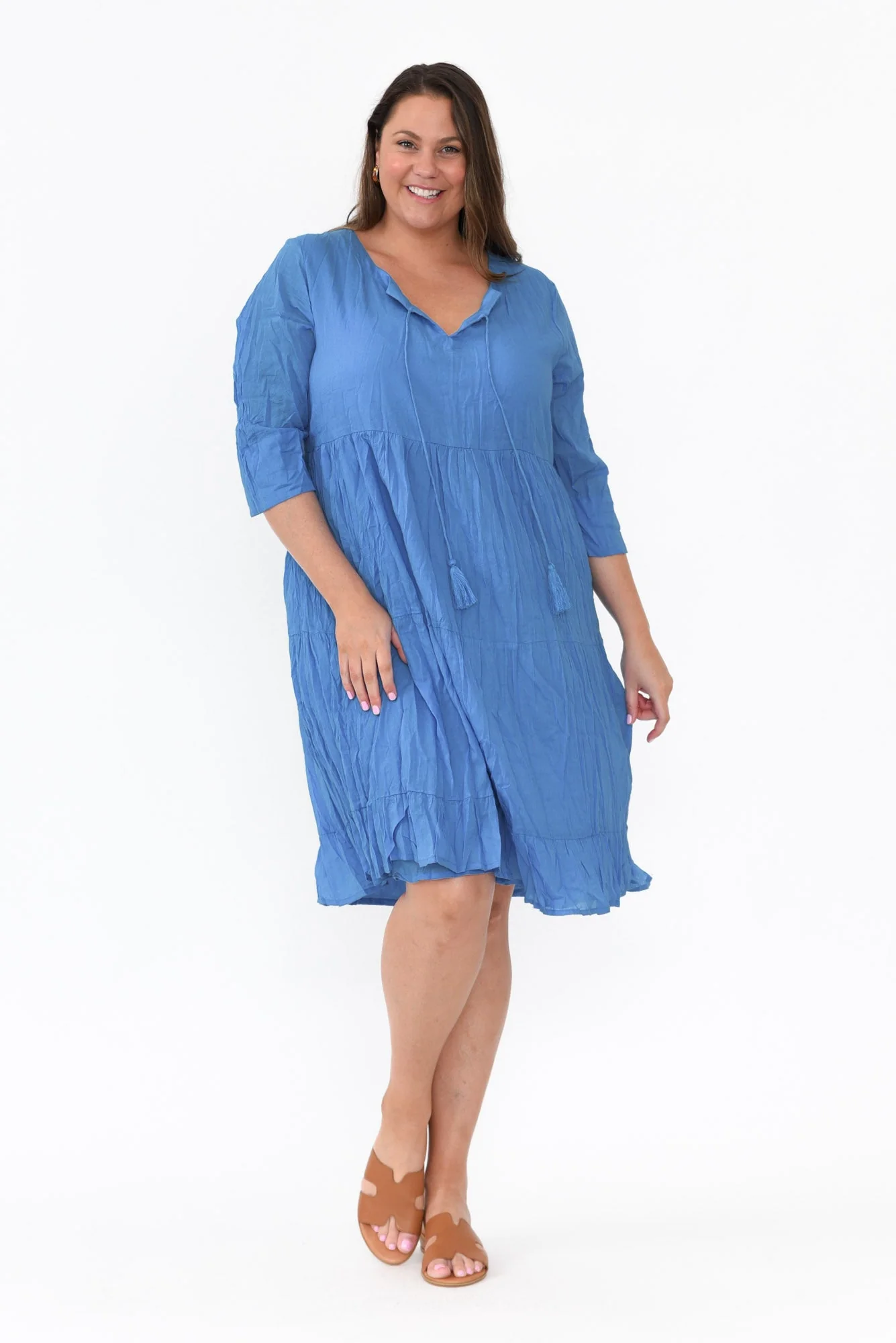 Milana Cobalt Crinkle Cotton Dress - Image 7