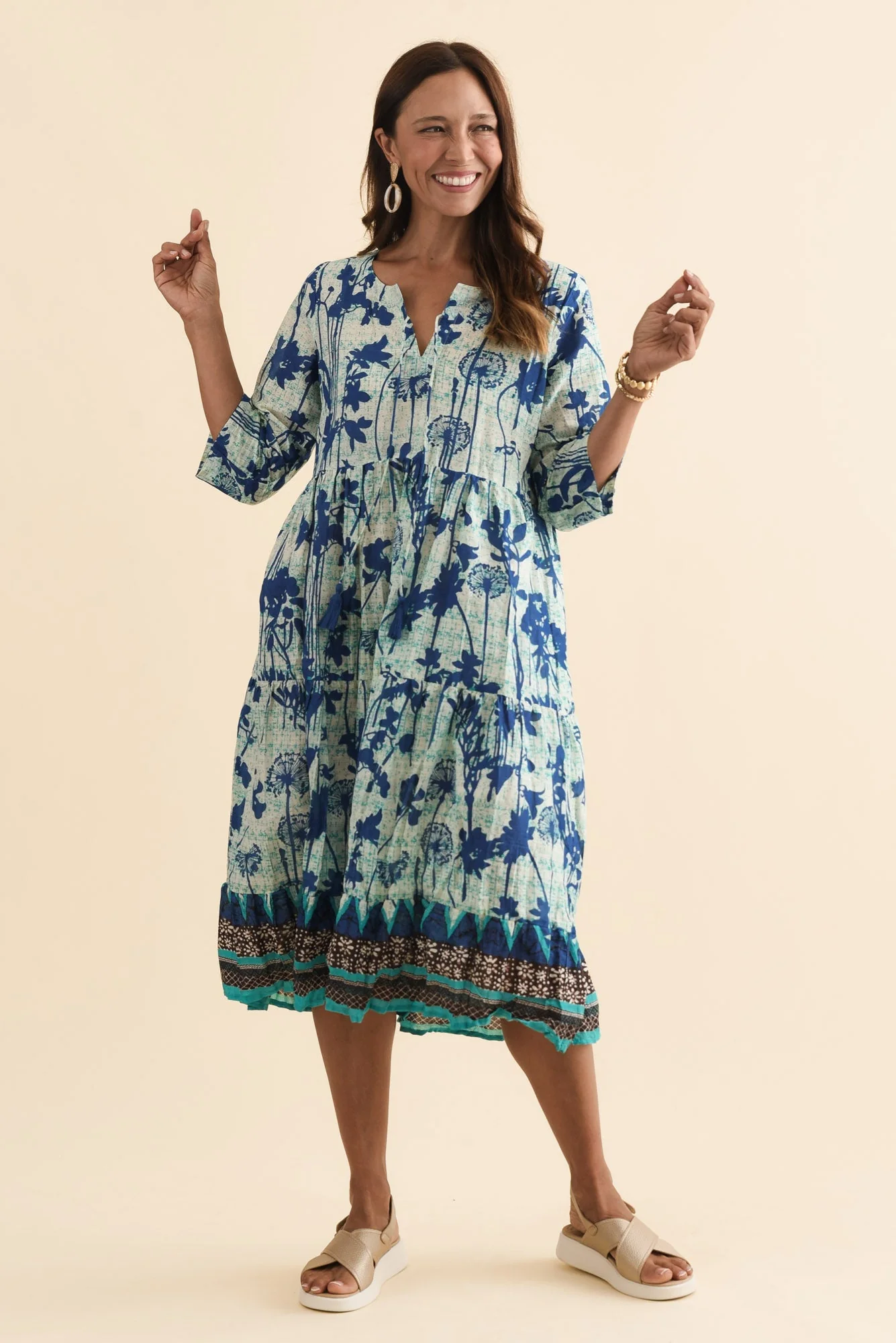 Milana Cobalt Dandelion Crinkle Cotton Dress - Image 3