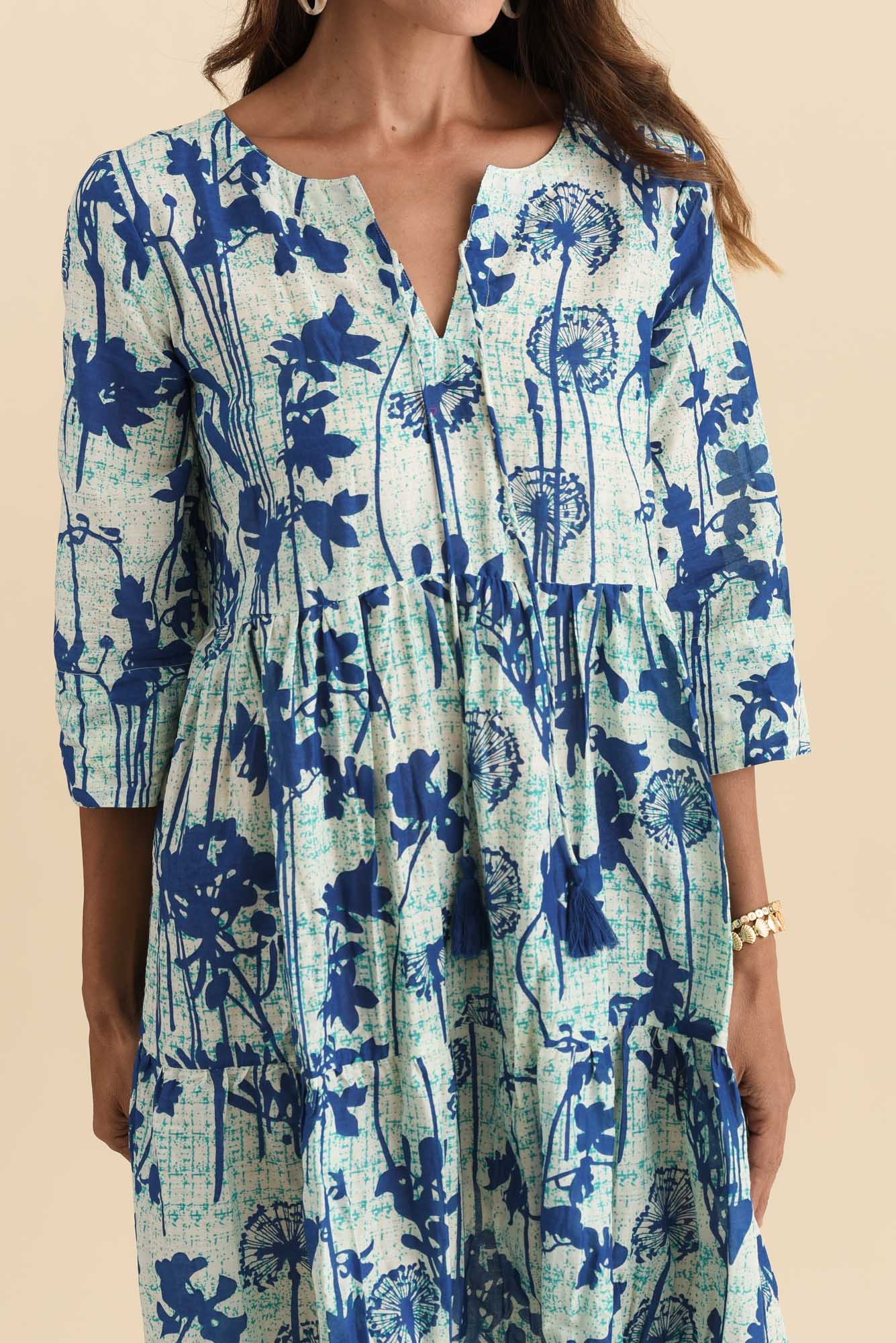 Milana Cobalt Dandelion Crinkle Cotton Dress - Image 6