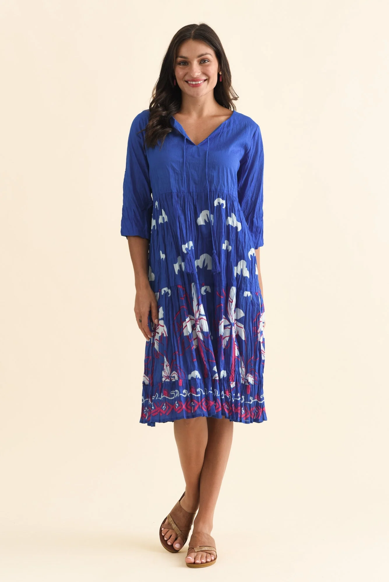 Milana Cobalt Tropical Crinkle Cotton Dress - Image 2