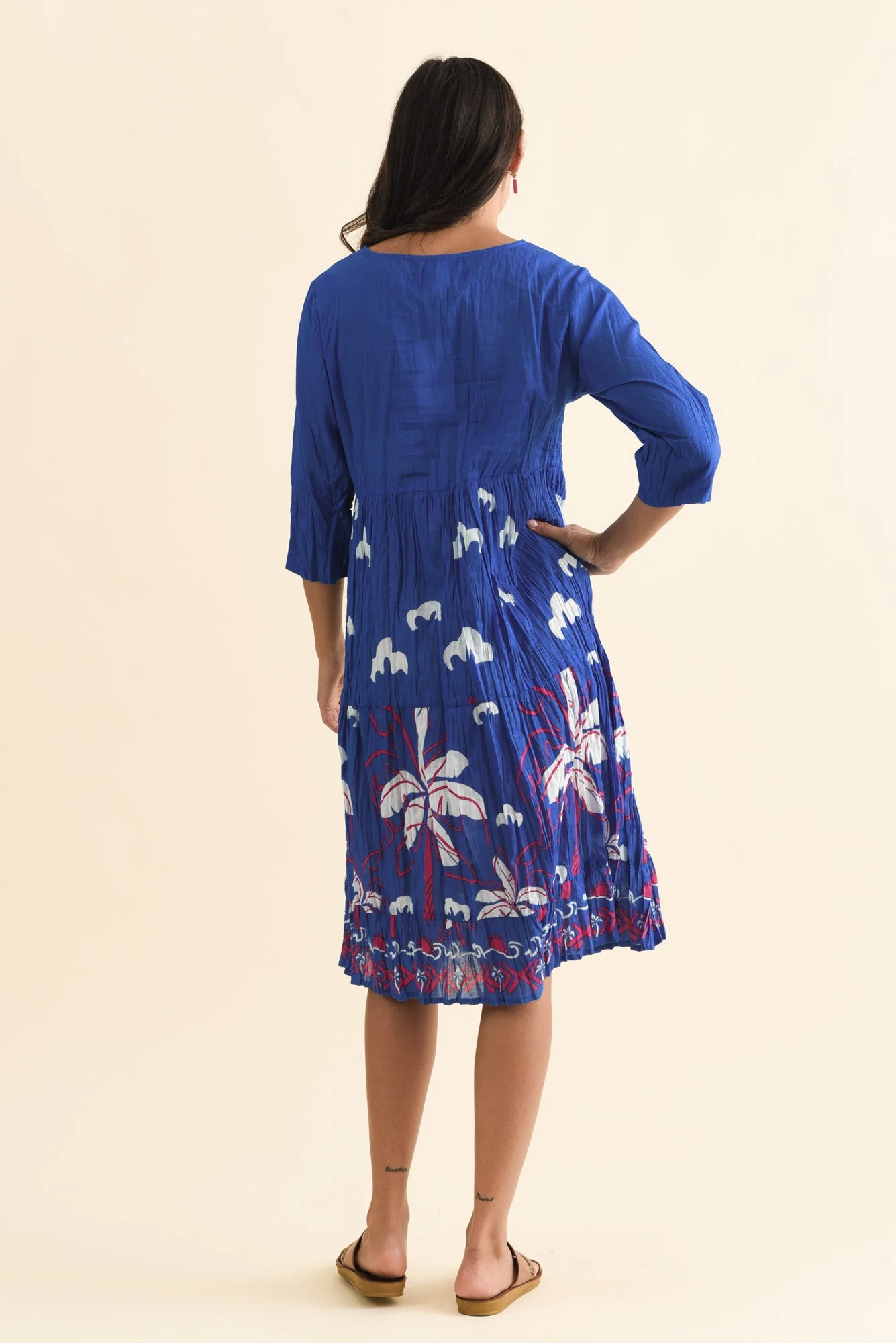Milana Cobalt Tropical Crinkle Cotton Dress - Image 4