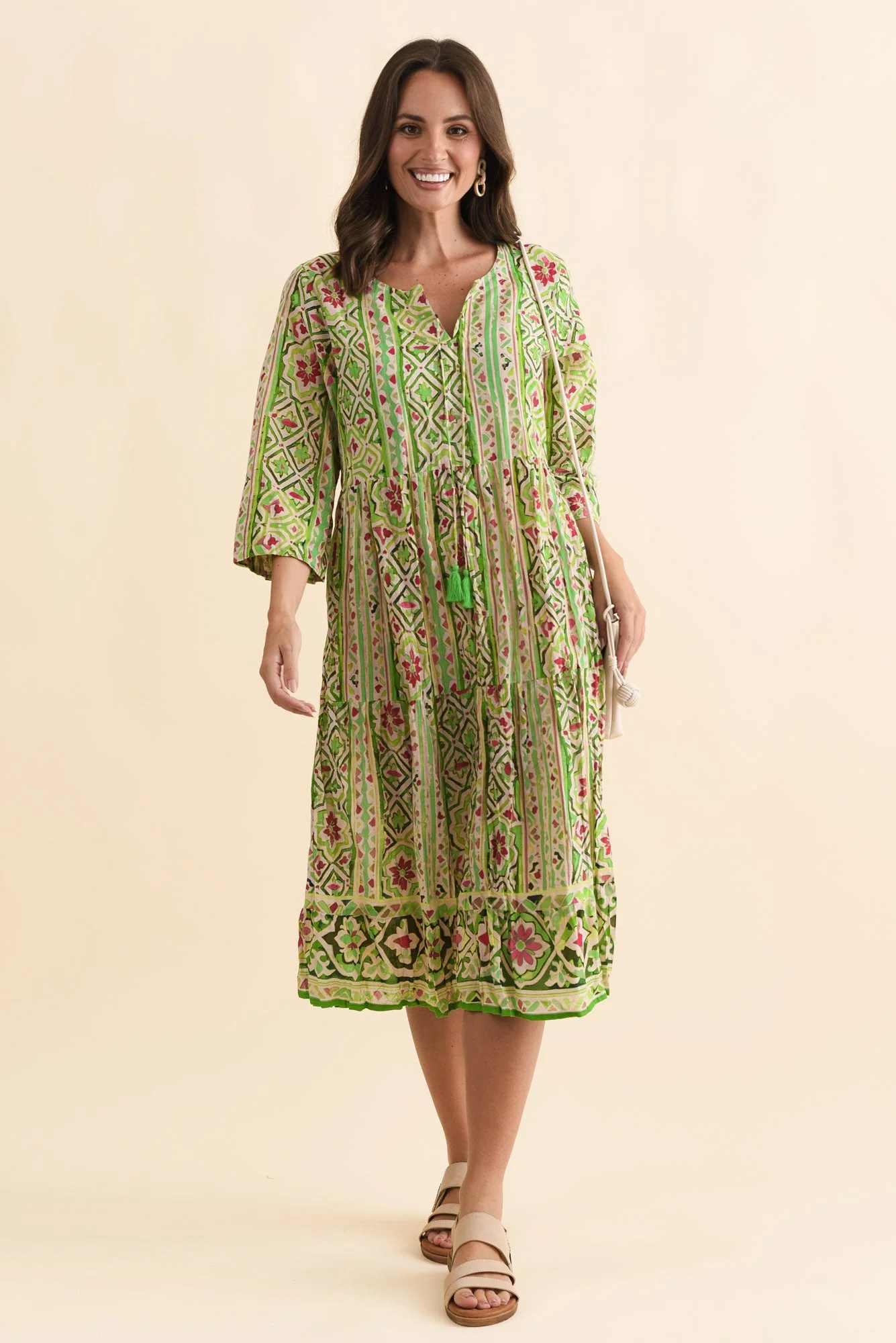 Milana Green Abstract Crinkle Cotton Dress - Image 2