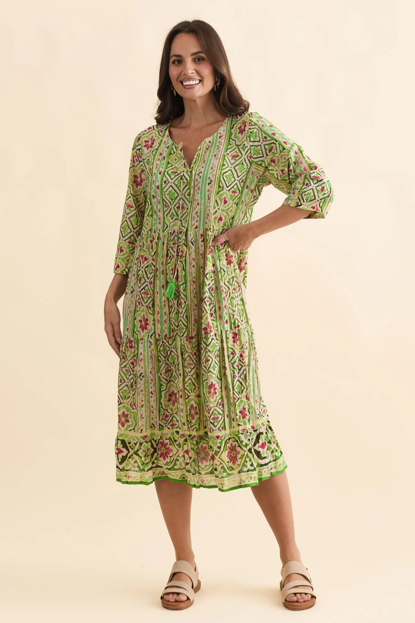 Milana Green Abstract Crinkle Cotton Dress - Image 3