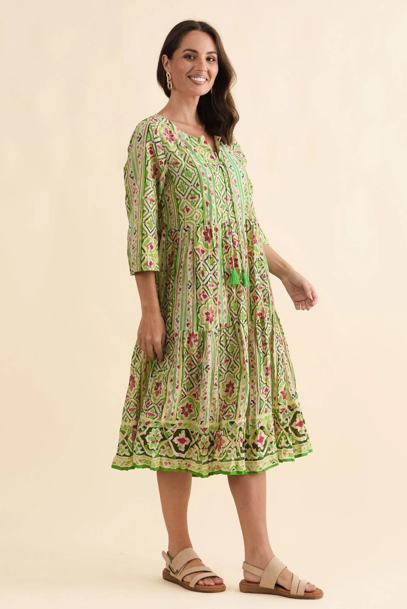 Milana Green Abstract Crinkle Cotton Dress - Image 4