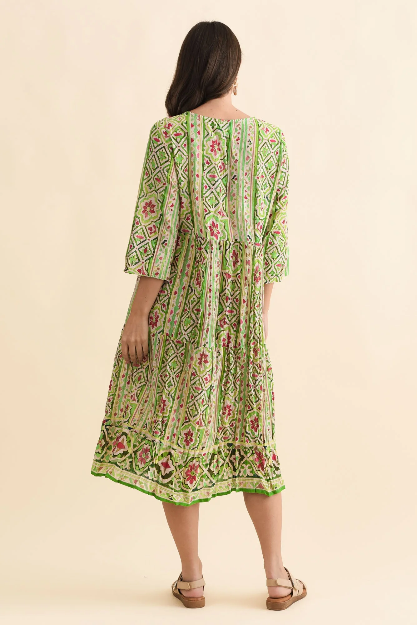 Milana Green Abstract Crinkle Cotton Dress - Image 5