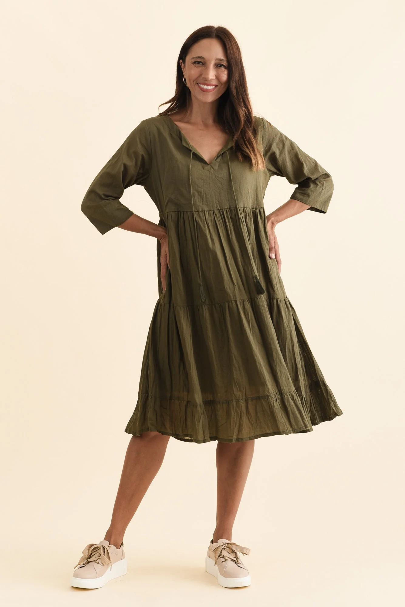 Milana Khaki Crinkle Cotton Dress - Image 7