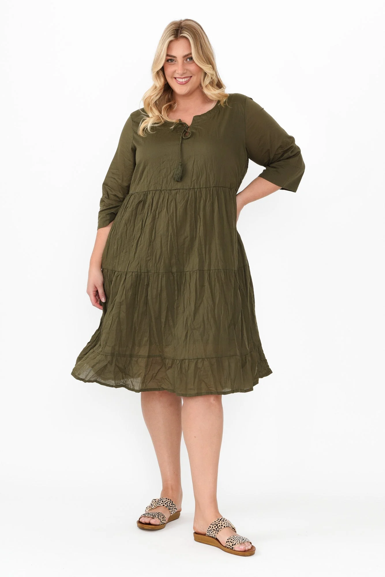 Milana Khaki Crinkle Cotton Dress - Image 8