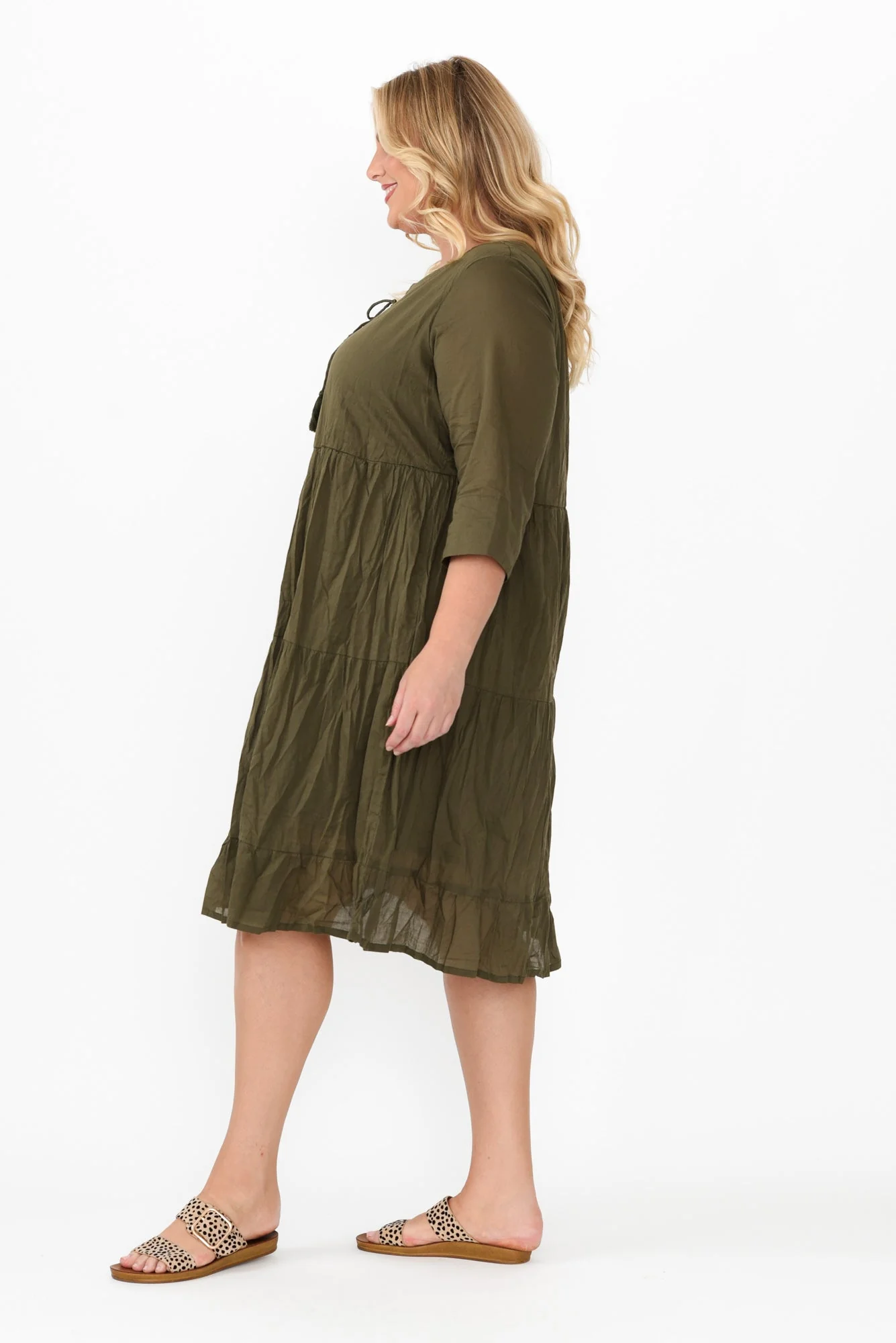 Milana Khaki Crinkle Cotton Dress - Image 9