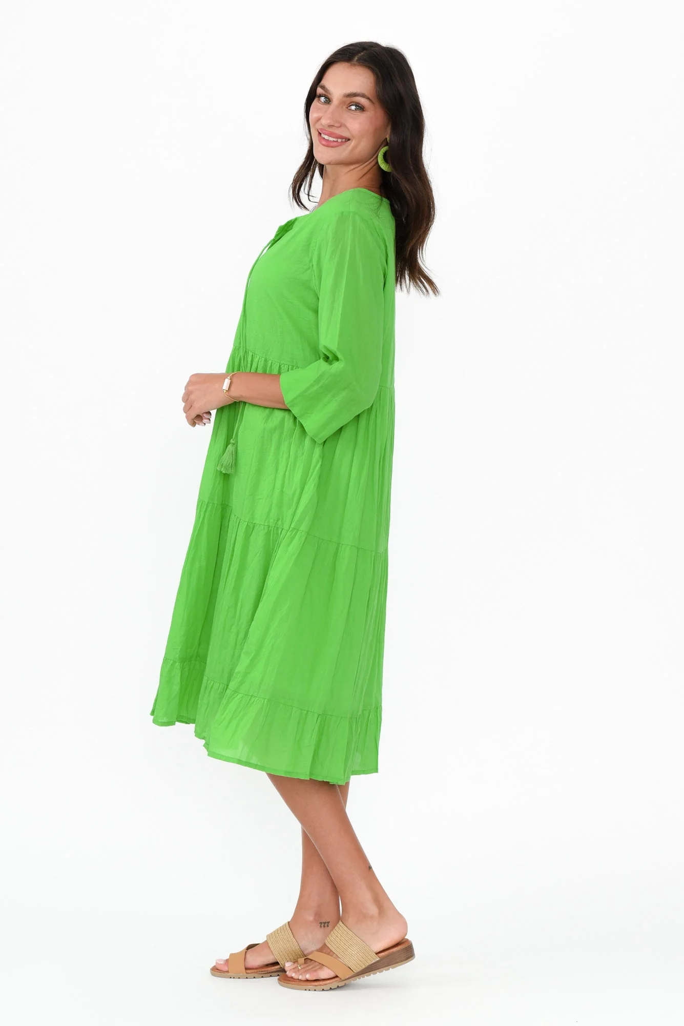 Milana Lime Crinkle Cotton Dress - Image 4
