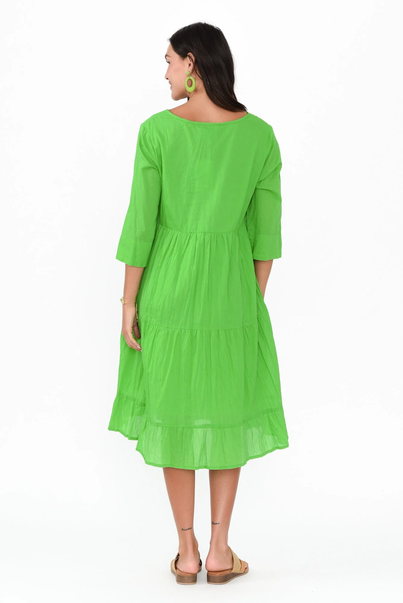 Milana Lime Crinkle Cotton Dress - Image 5