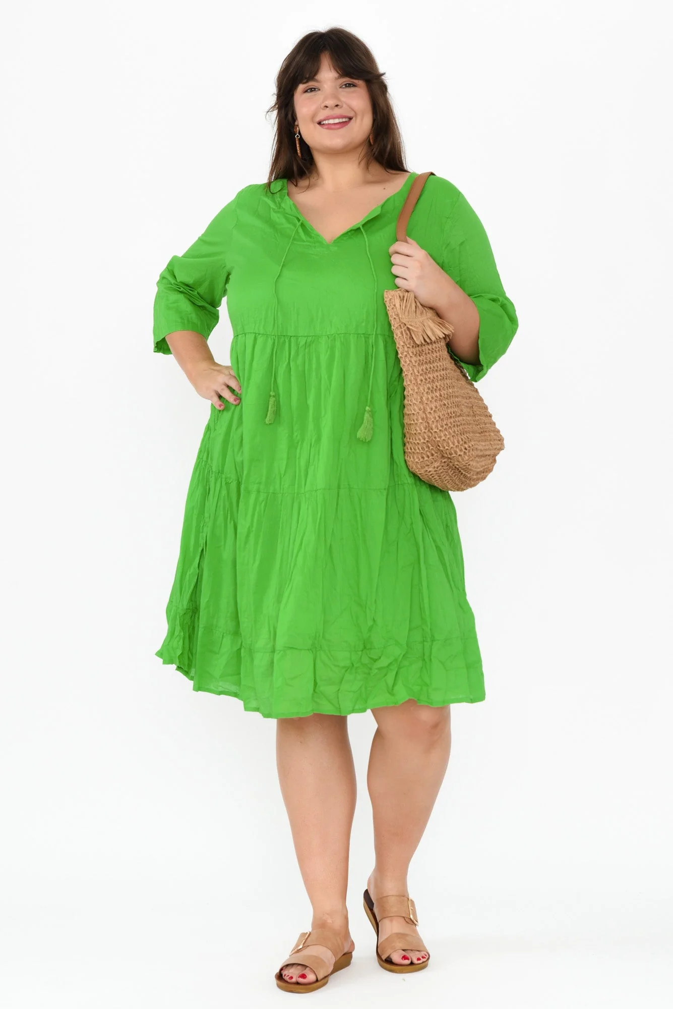 Milana Lime Crinkle Cotton Dress - Image 7
