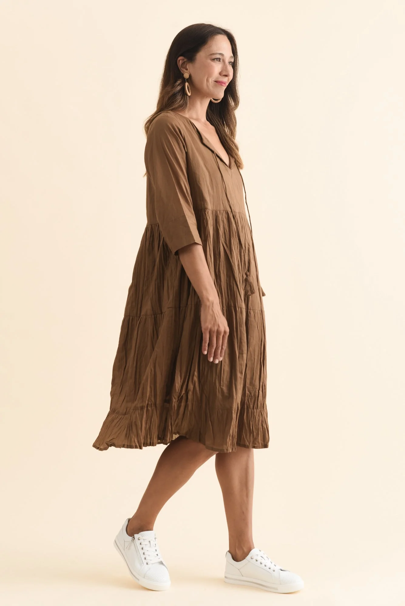 Milana Mocha Crinkle Cotton Dress - Image 3
