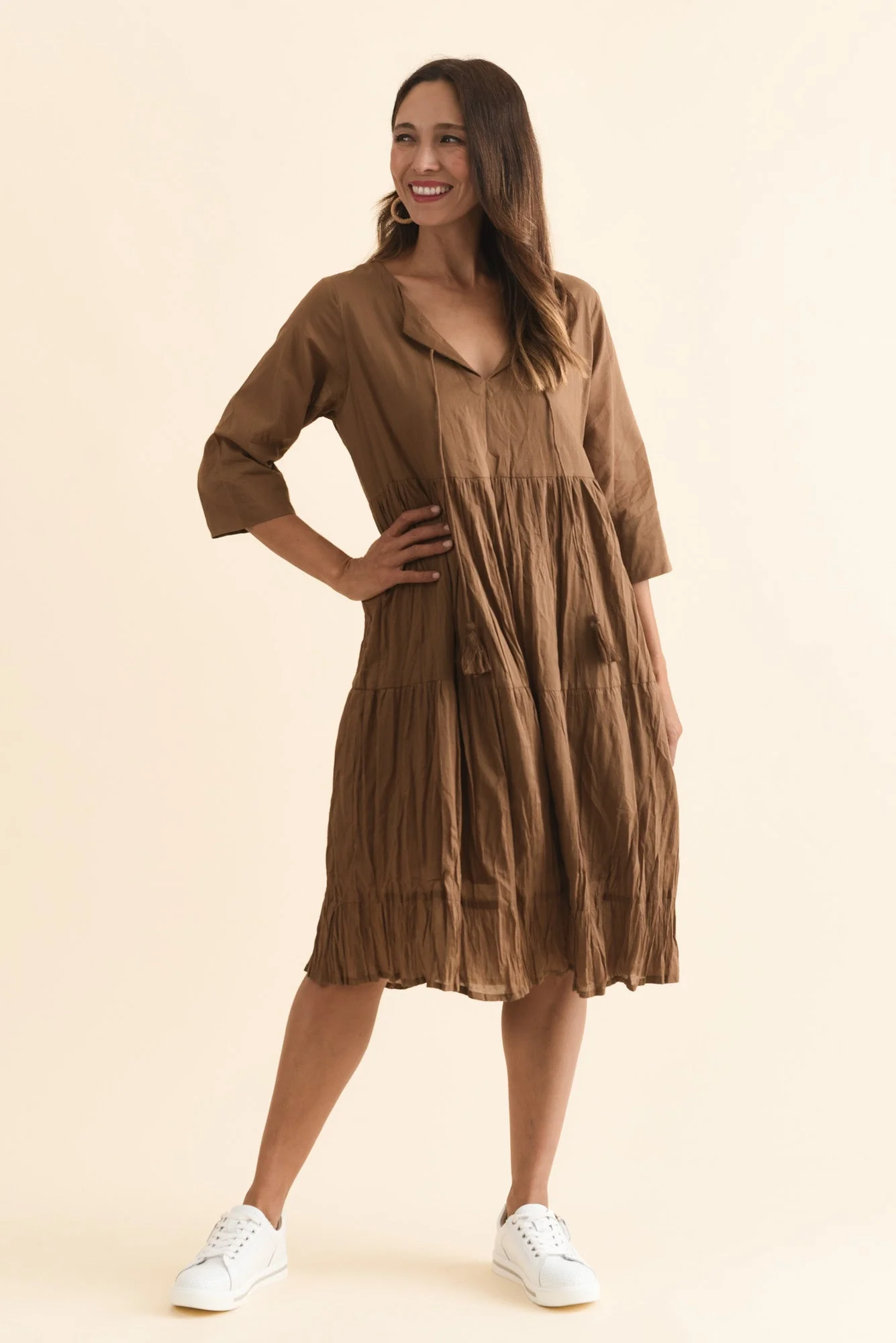 Milana Mocha Crinkle Cotton Dress - Image 6