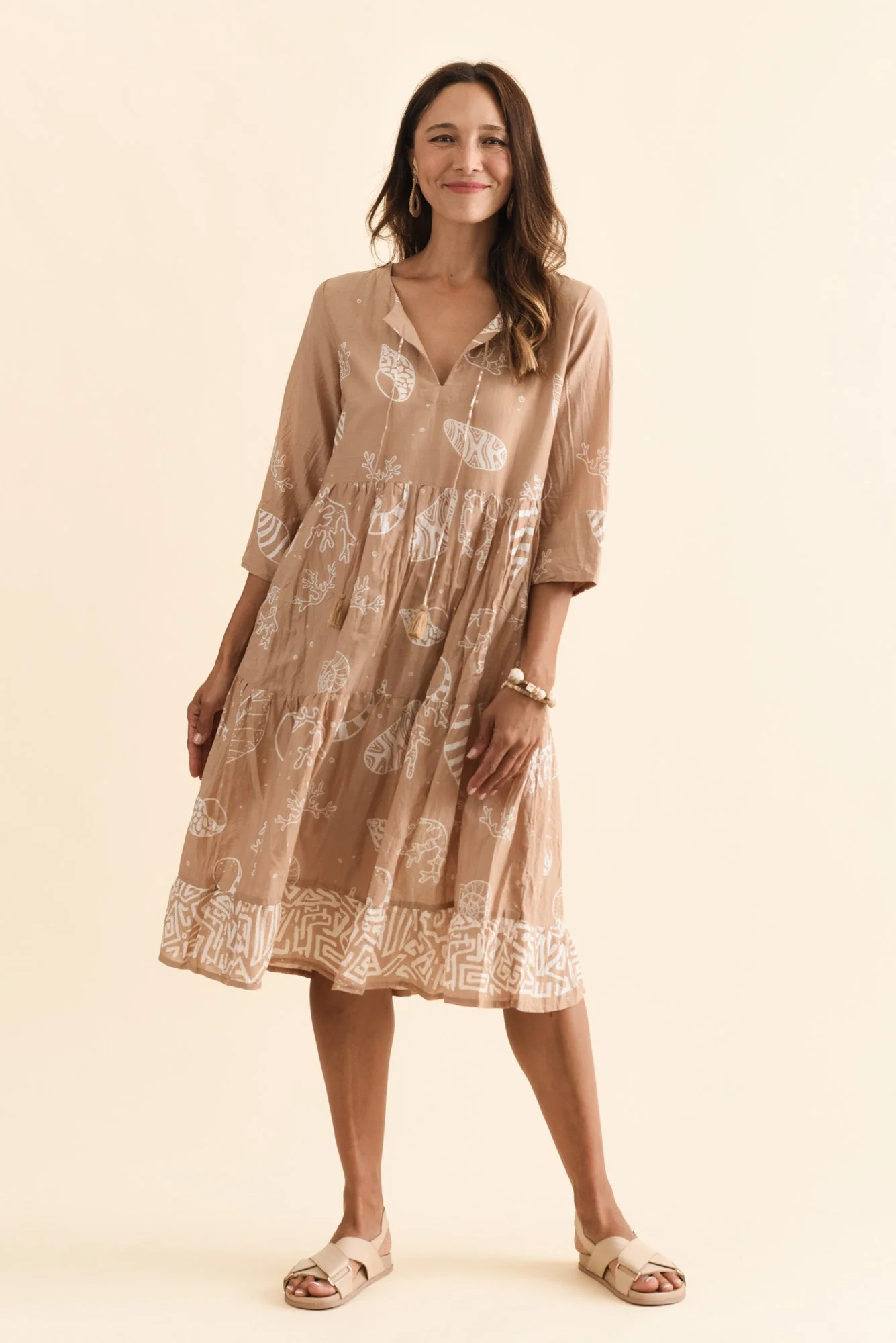 Milana Mocha Seashell Crinkle Cotton Dress - Image 3