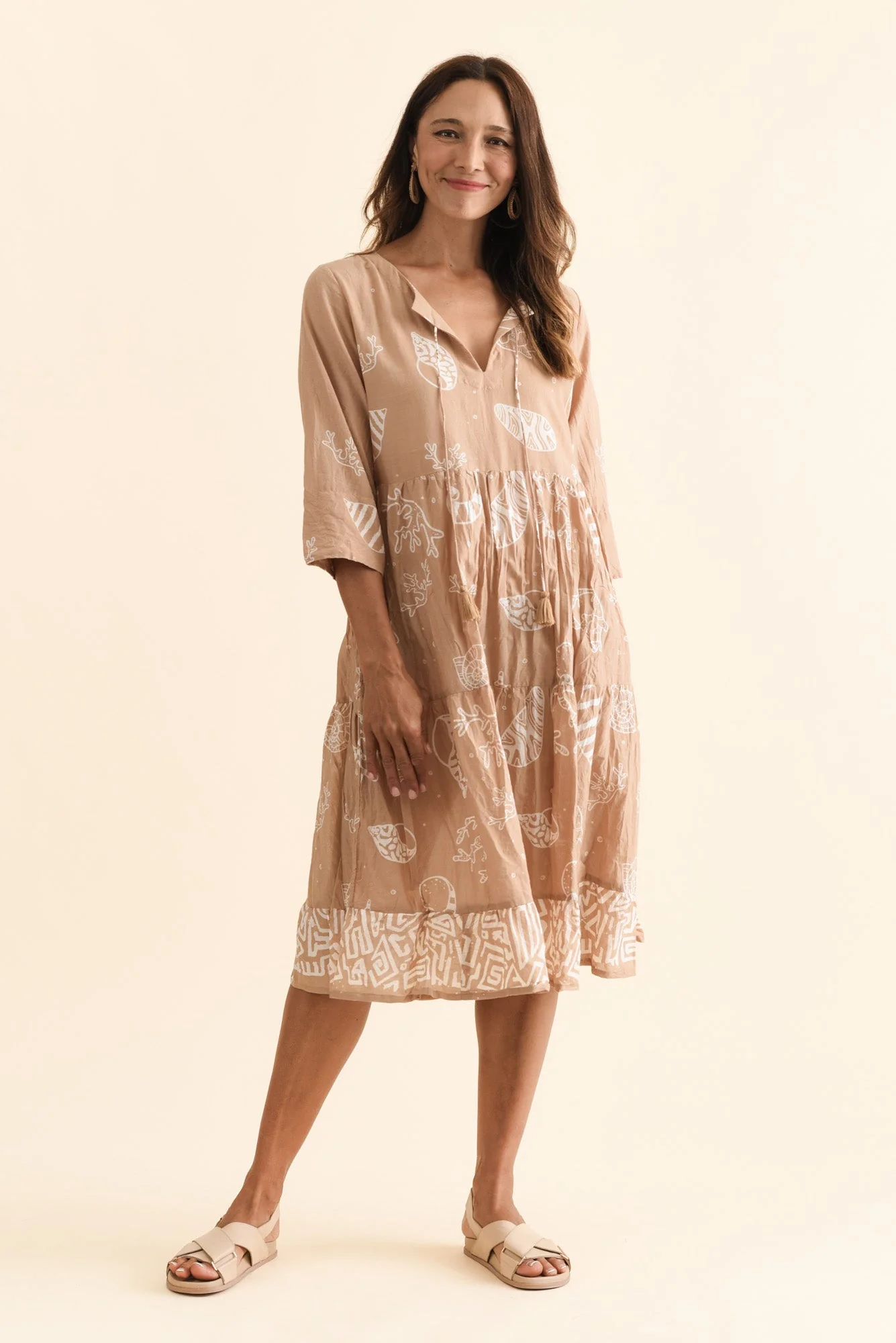 Milana Mocha Seashell Crinkle Cotton Dress - Image 7