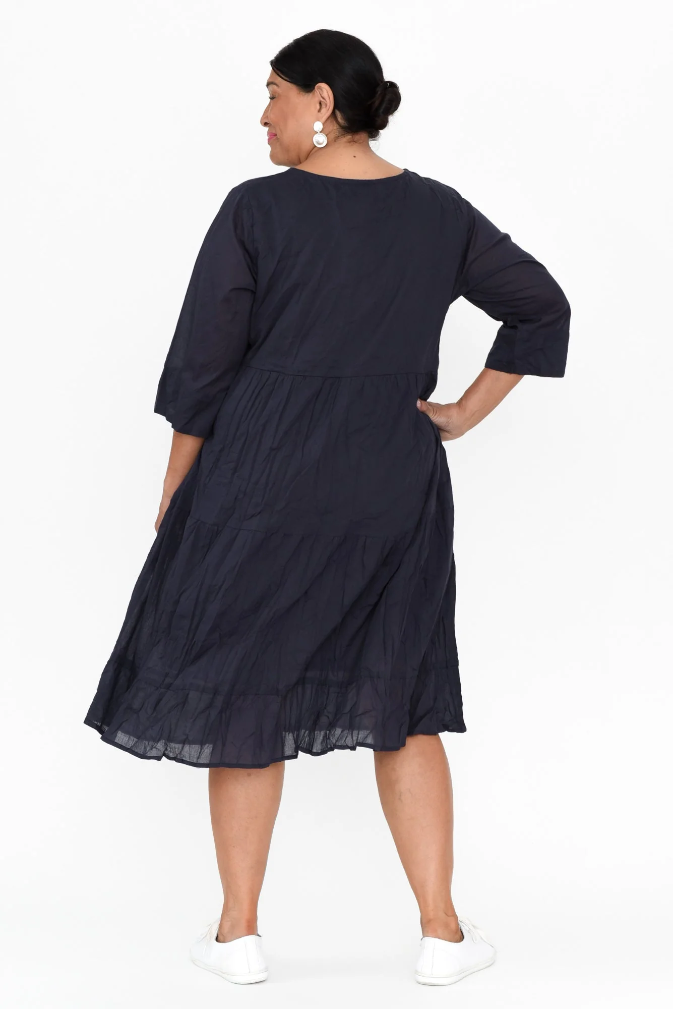 Milana Navy Crinkle Cotton Dress - Image 10