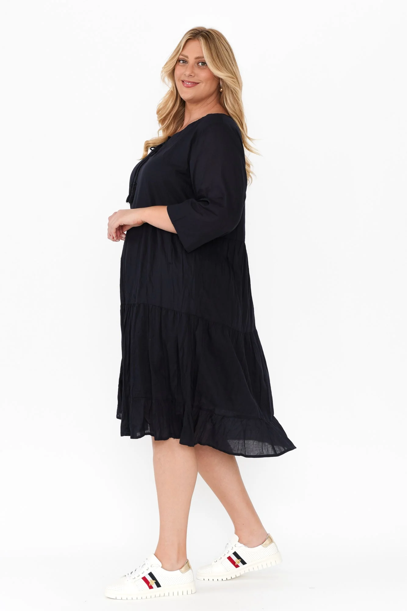 Milana Navy Crinkle Cotton Dress - Image 12