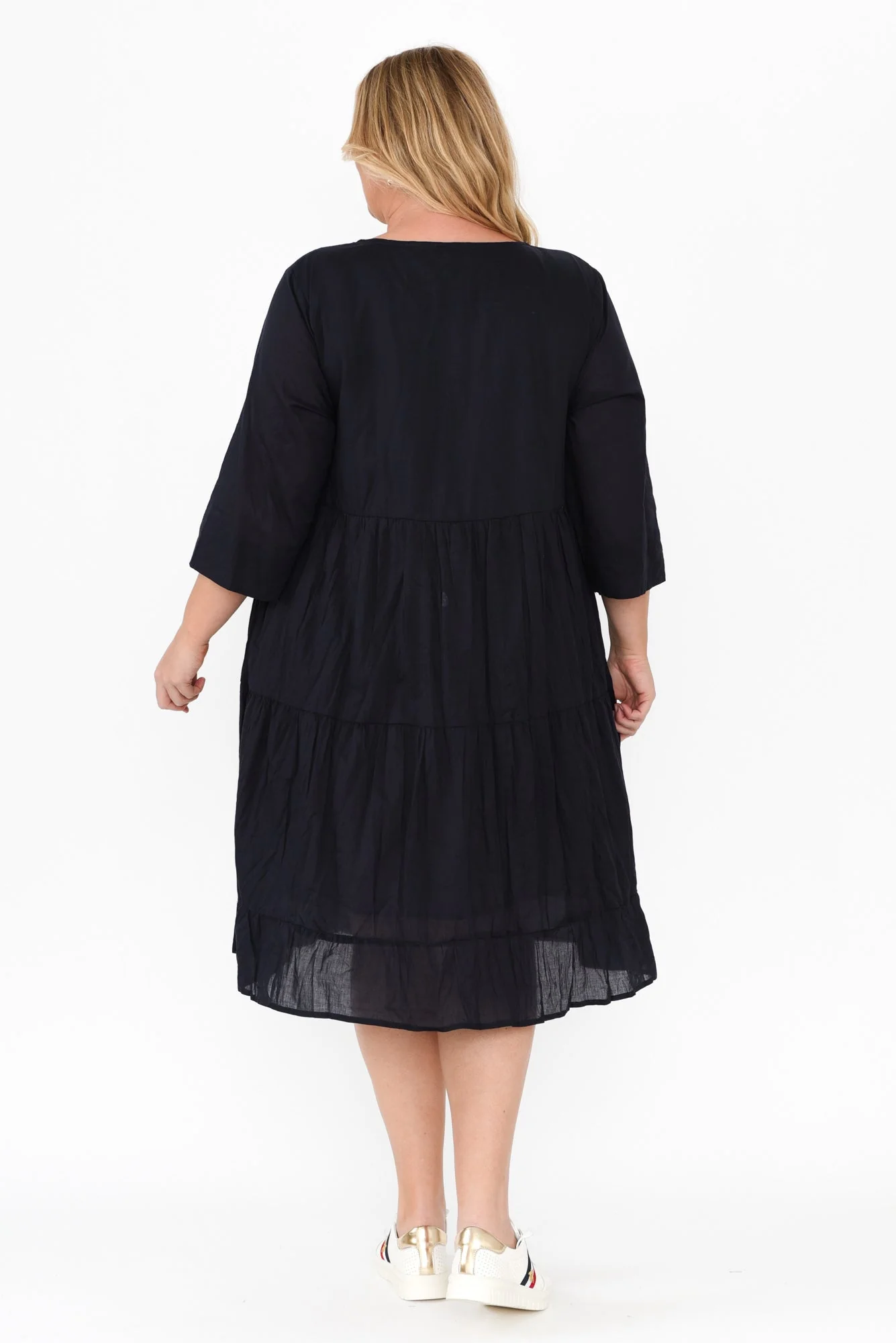 Milana Navy Crinkle Cotton Dress - Image 13