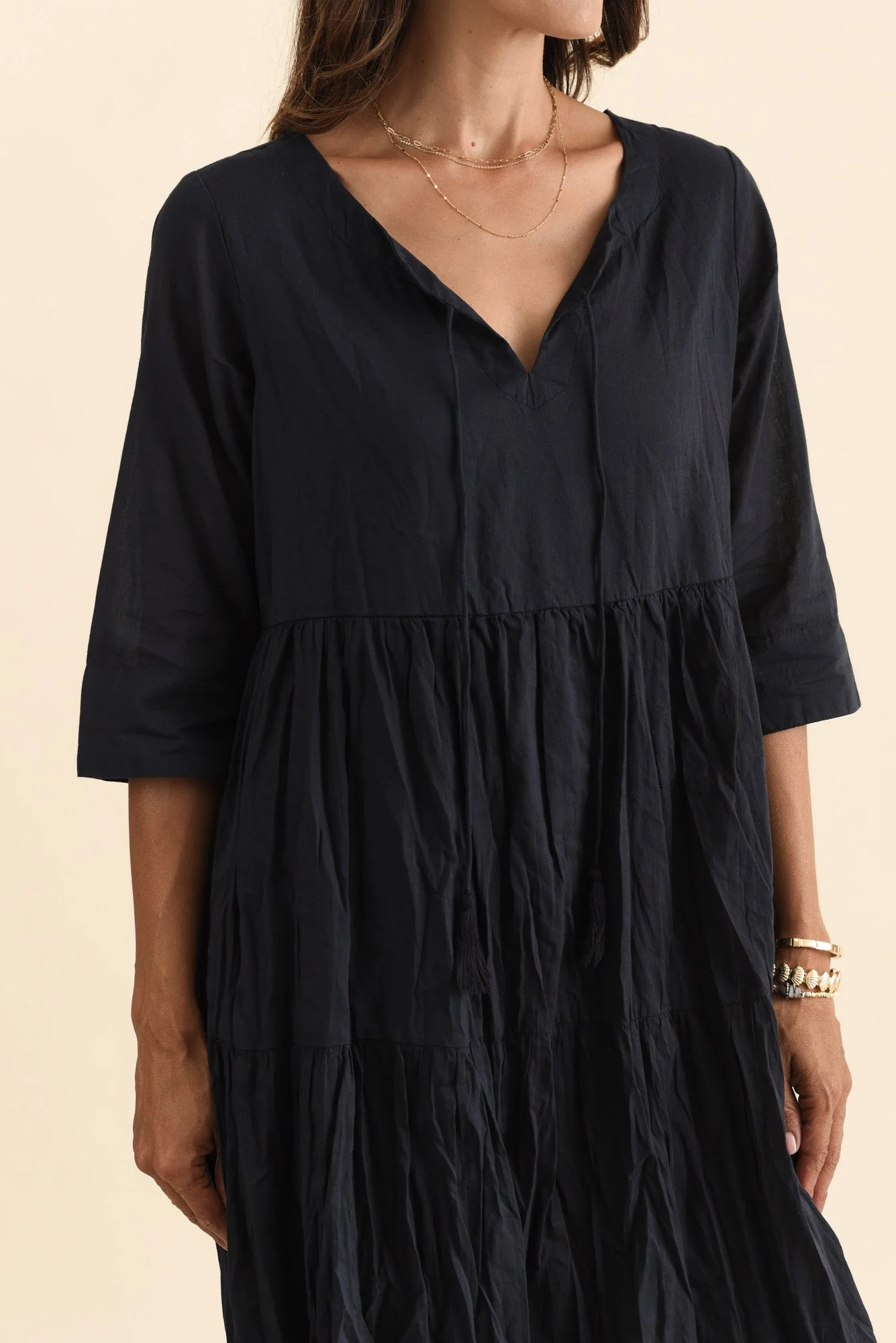 Milana Navy Crinkle Cotton Dress - Image 7