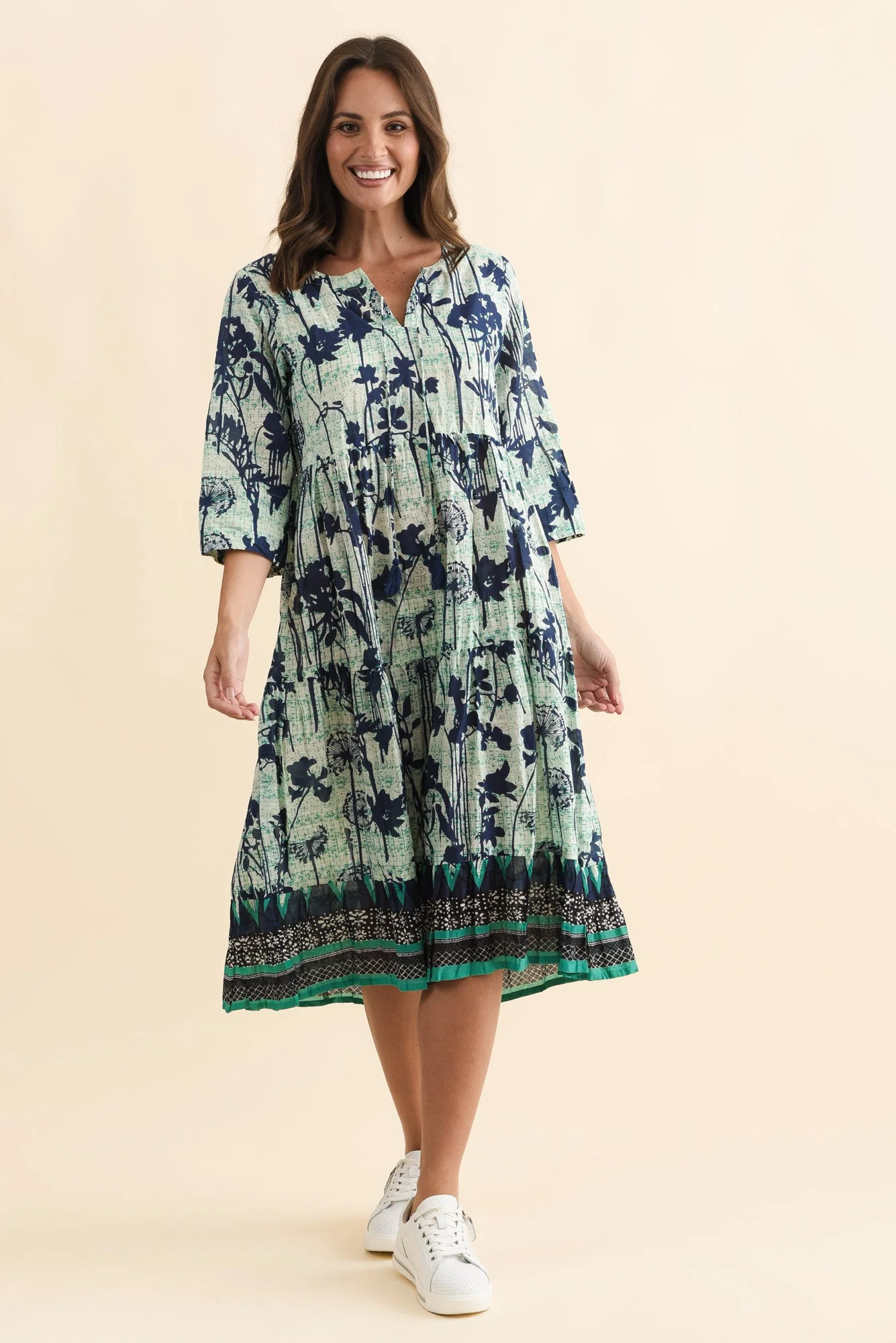Milana Navy Dandelion Crinkle Cotton Dress - Image 2