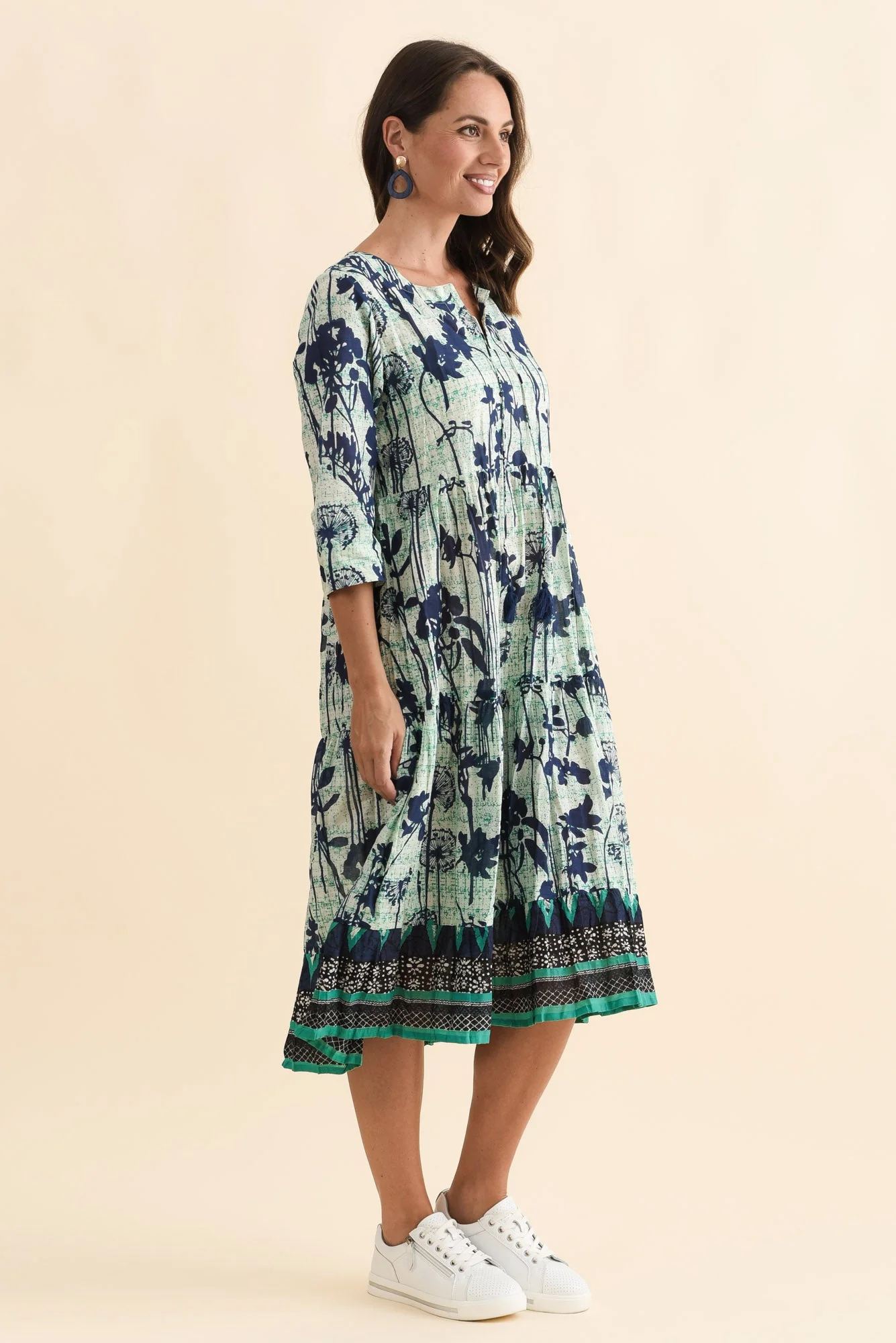 Milana Navy Dandelion Crinkle Cotton Dress - Image 3