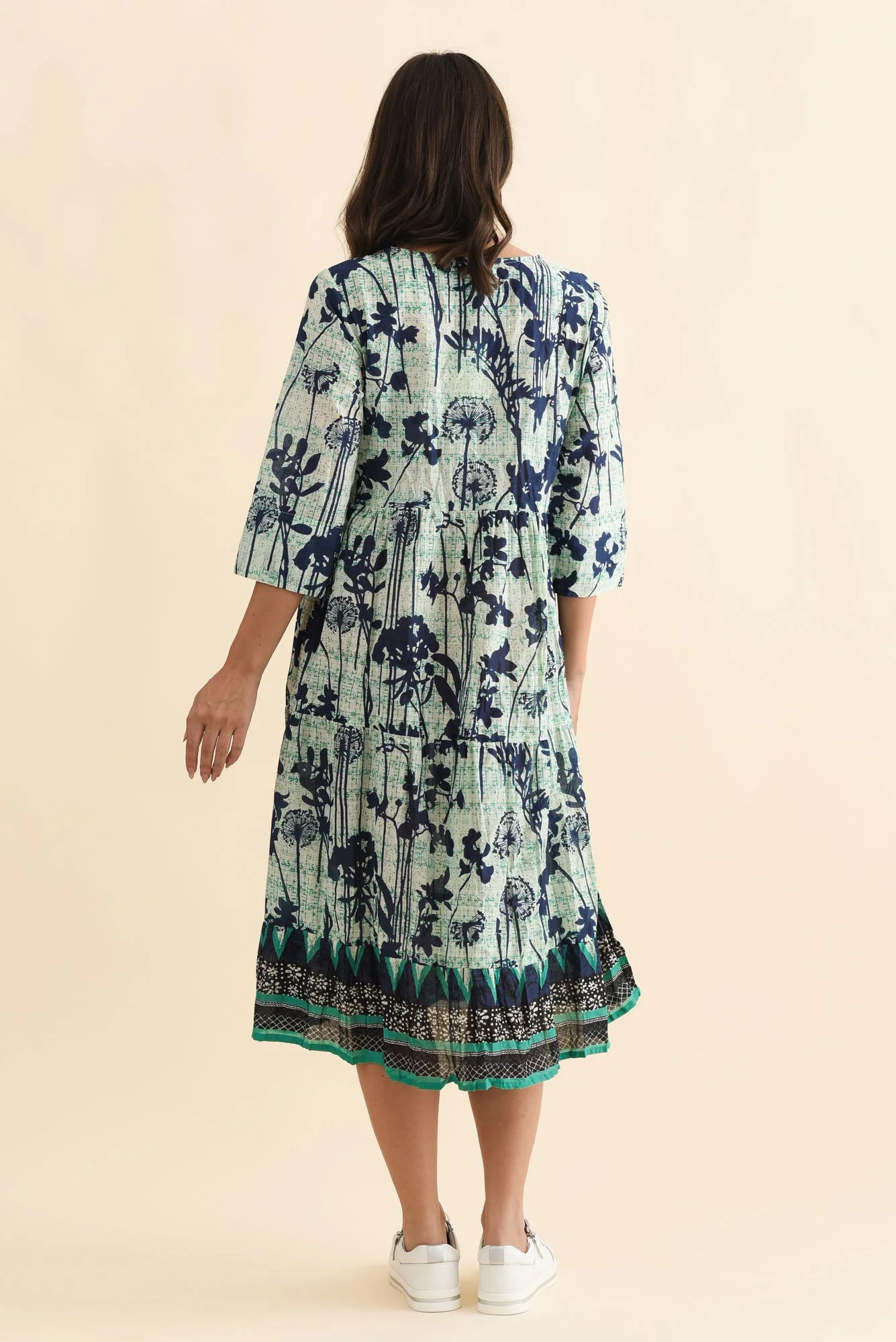 Milana Navy Dandelion Crinkle Cotton Dress - Image 4
