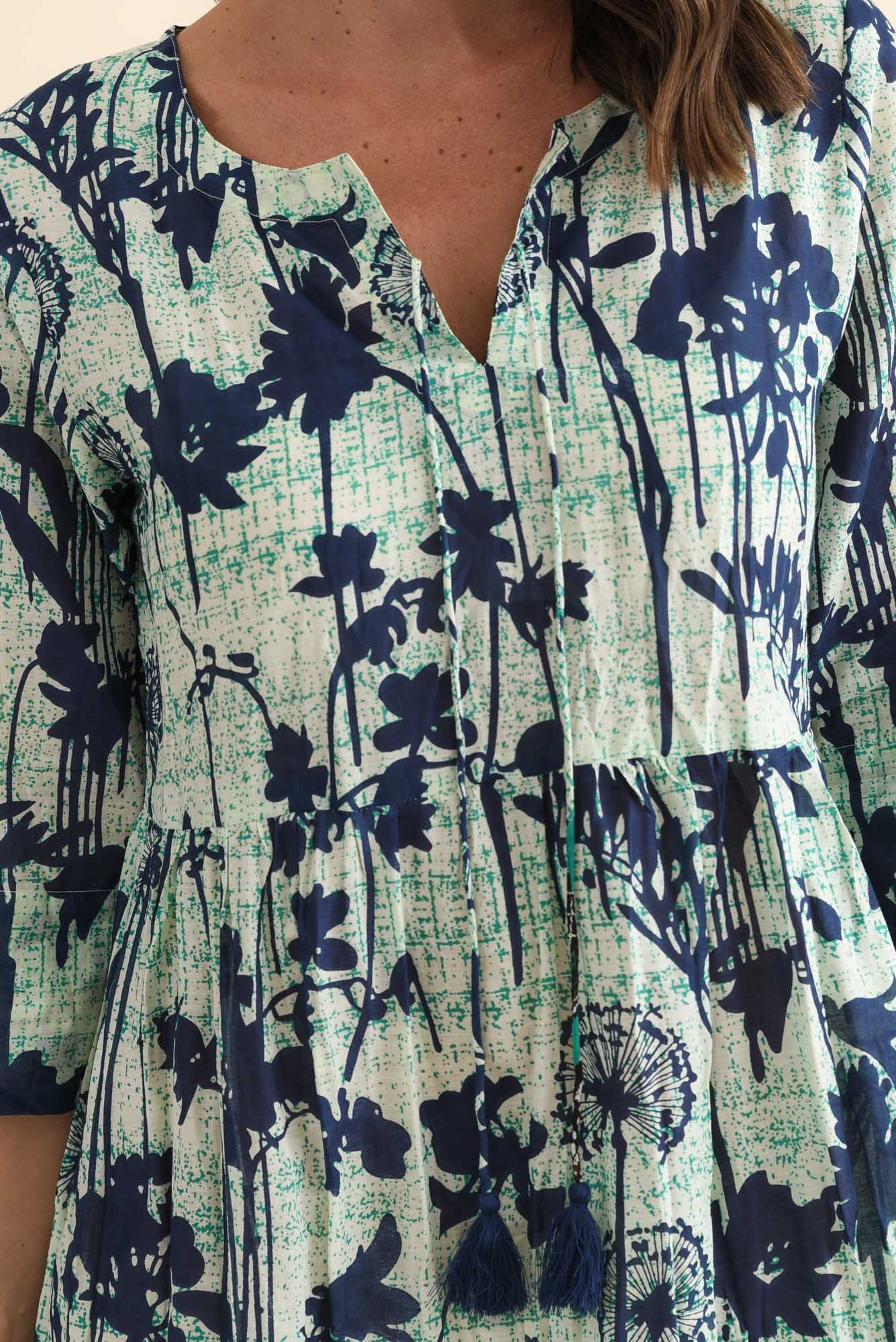 Milana Navy Dandelion Crinkle Cotton Dress - Image 5