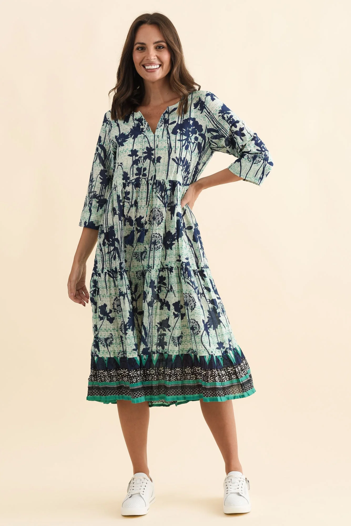 Milana Navy Dandelion Crinkle Cotton Dress - Image 6
