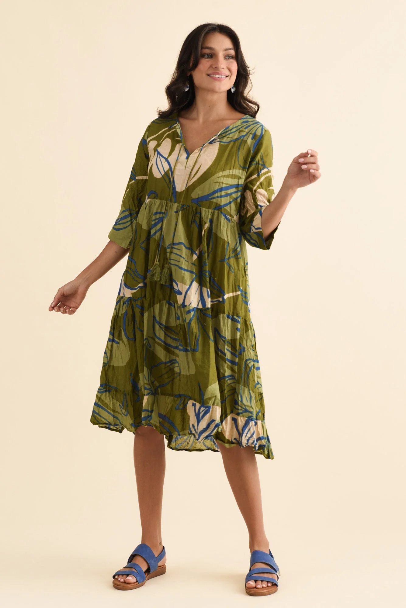 Milana Olive Tiger Lily Crinkle Cotton Dress - Image 2