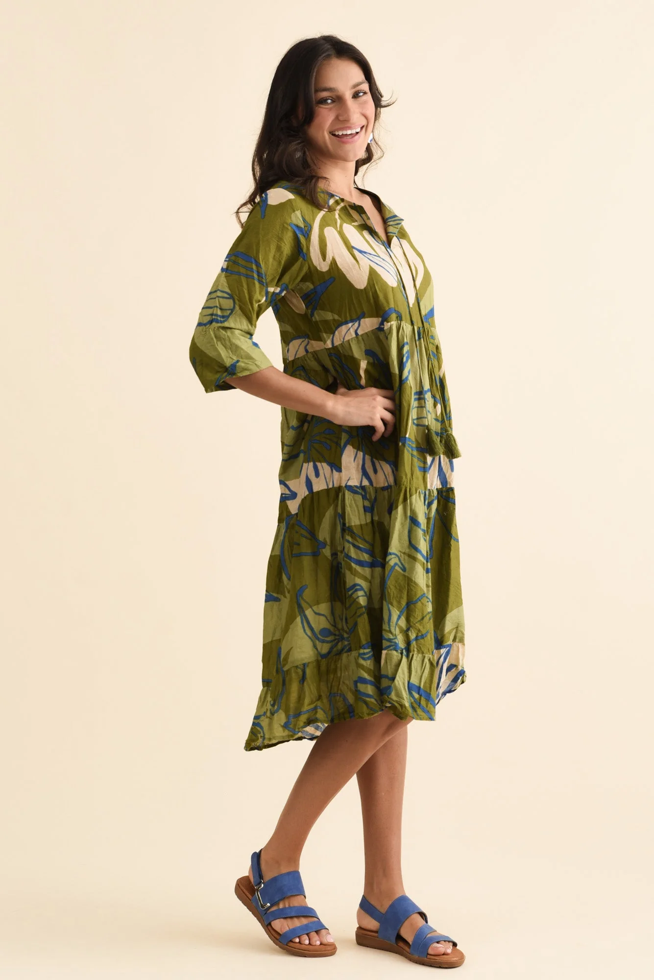 Milana Olive Tiger Lily Crinkle Cotton Dress - Image 3