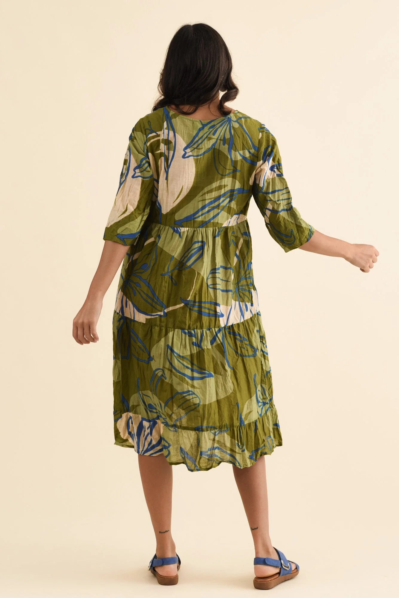 Milana Olive Tiger Lily Crinkle Cotton Dress - Image 4