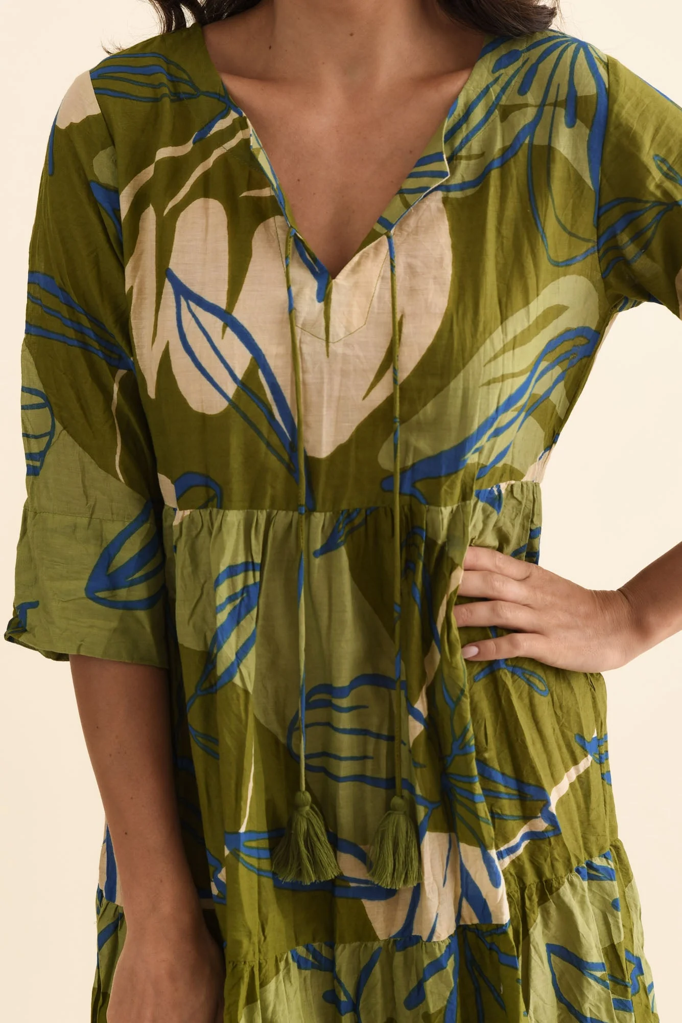 Milana Olive Tiger Lily Crinkle Cotton Dress - Image 5