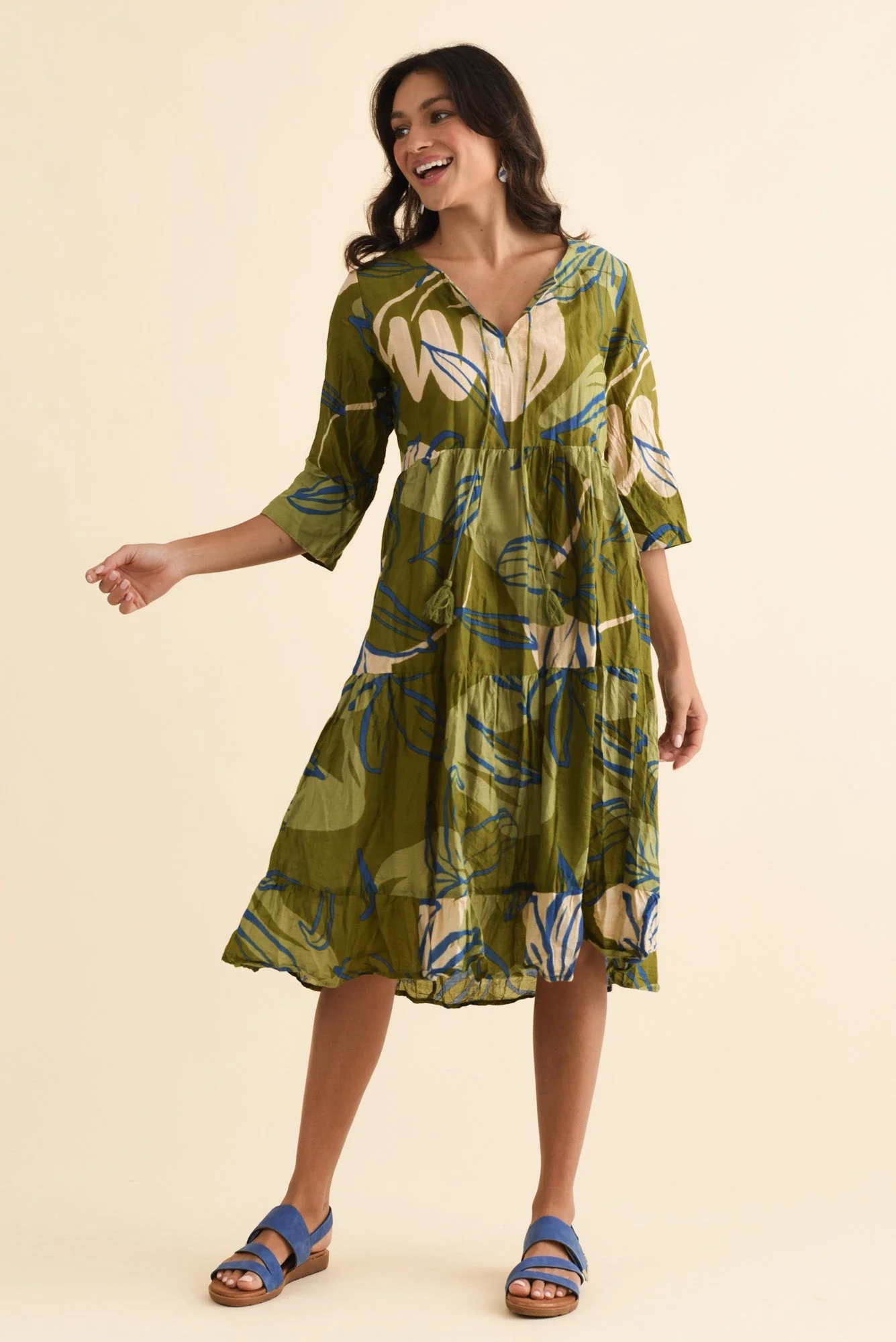 Milana Olive Tiger Lily Crinkle Cotton Dress - Image 6
