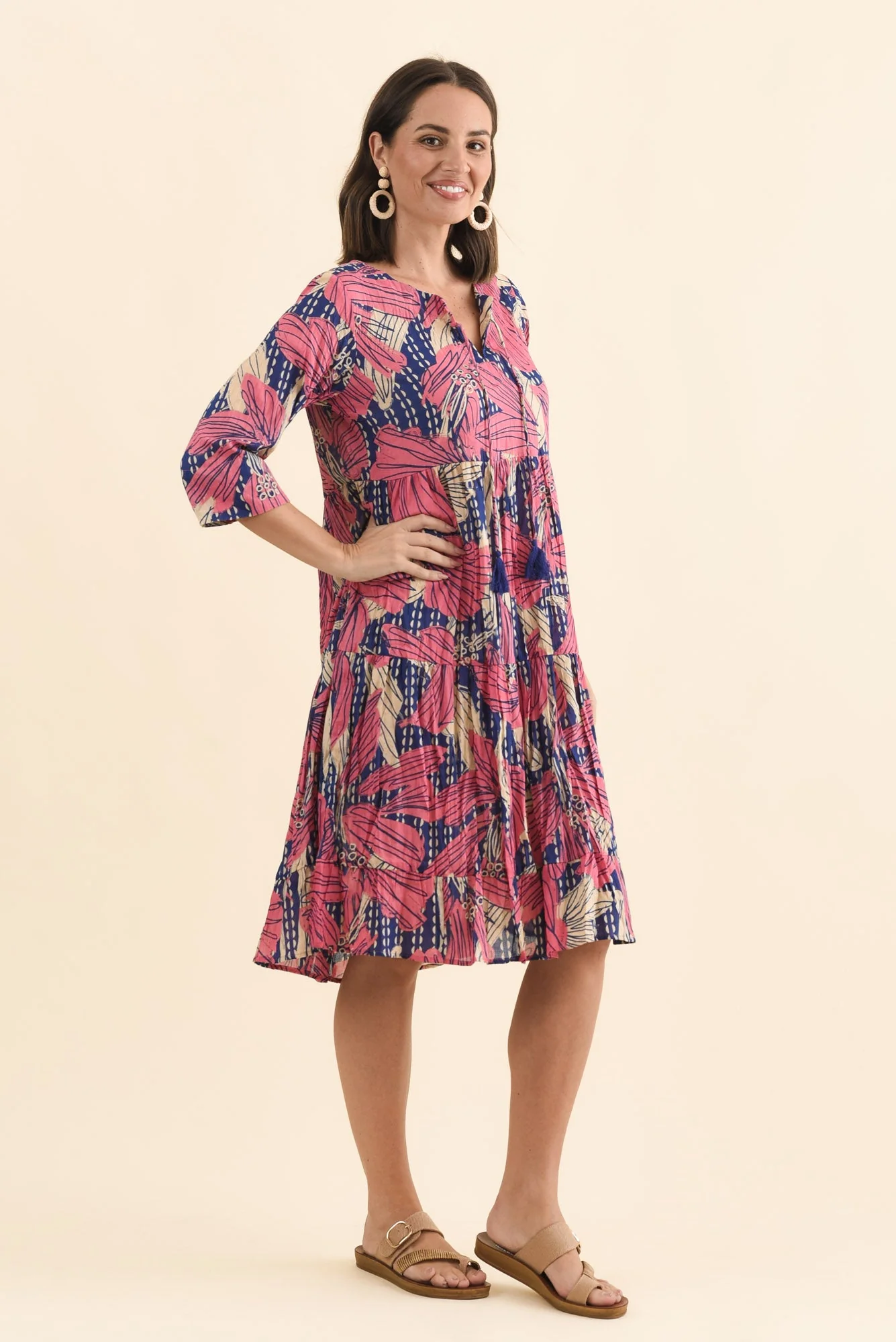 Milana Pink Lily Crinkle Cotton Dress - Image 3