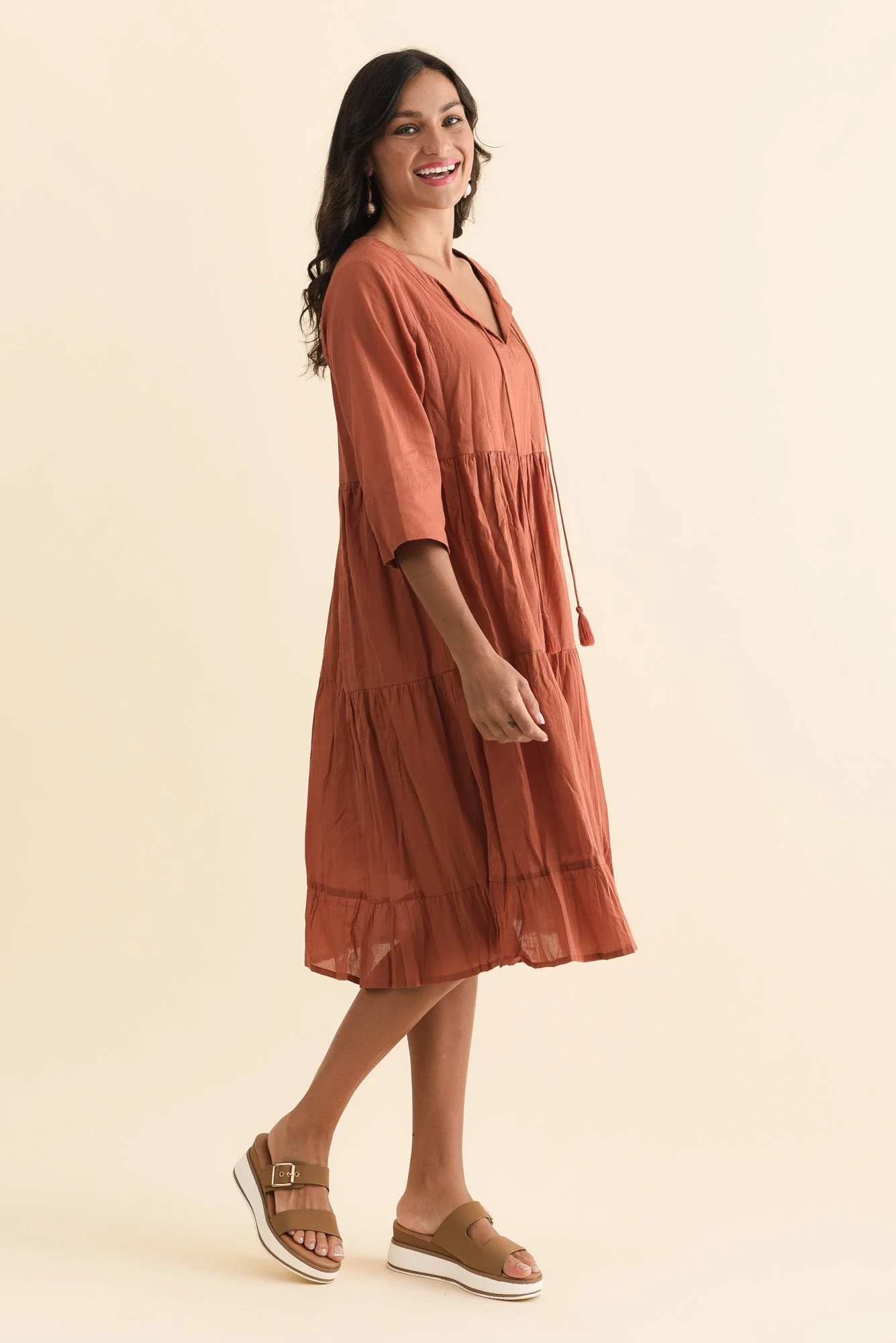 Milana Rust Crinkle Cotton Dress - Image 3