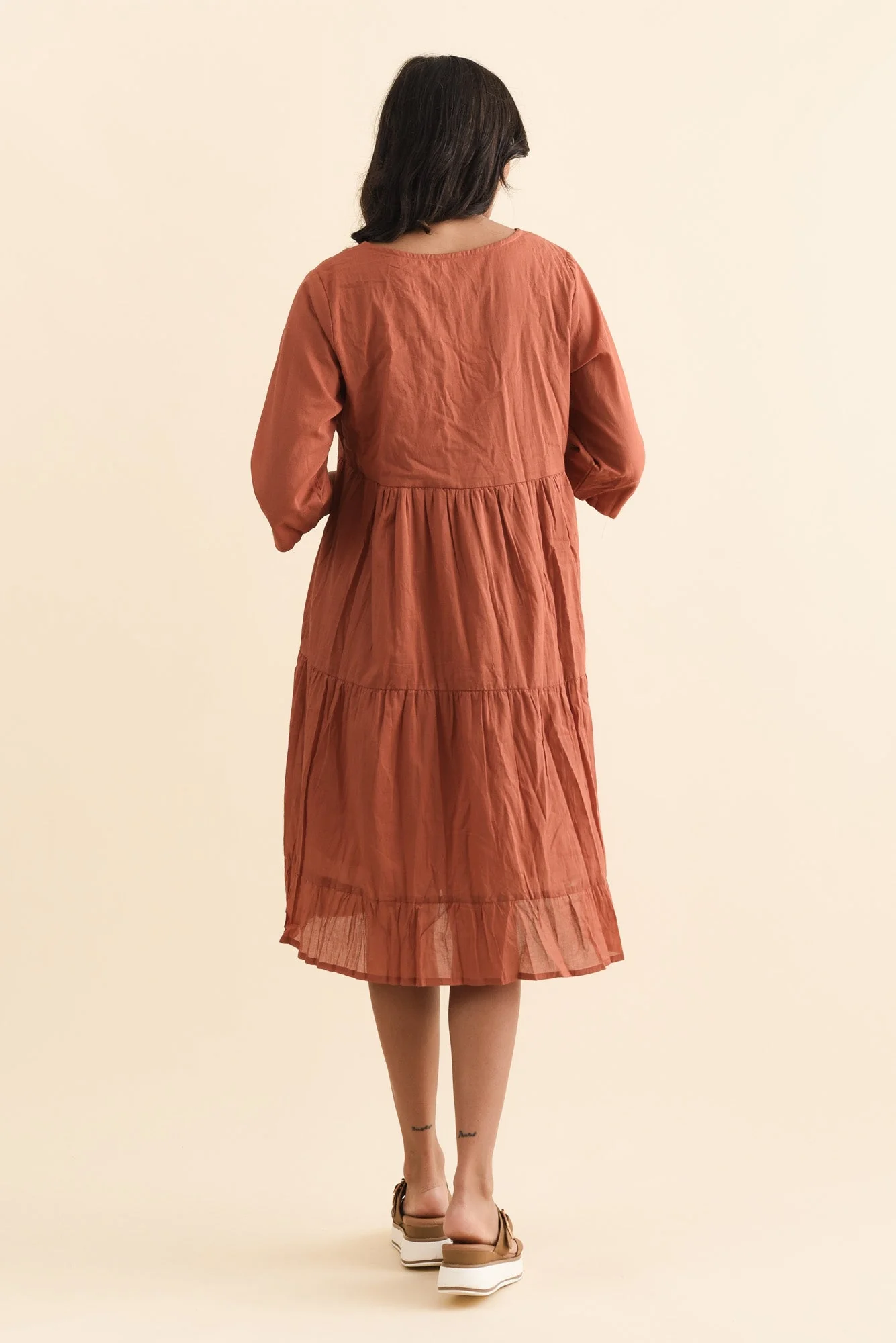 Milana Rust Crinkle Cotton Dress - Image 4