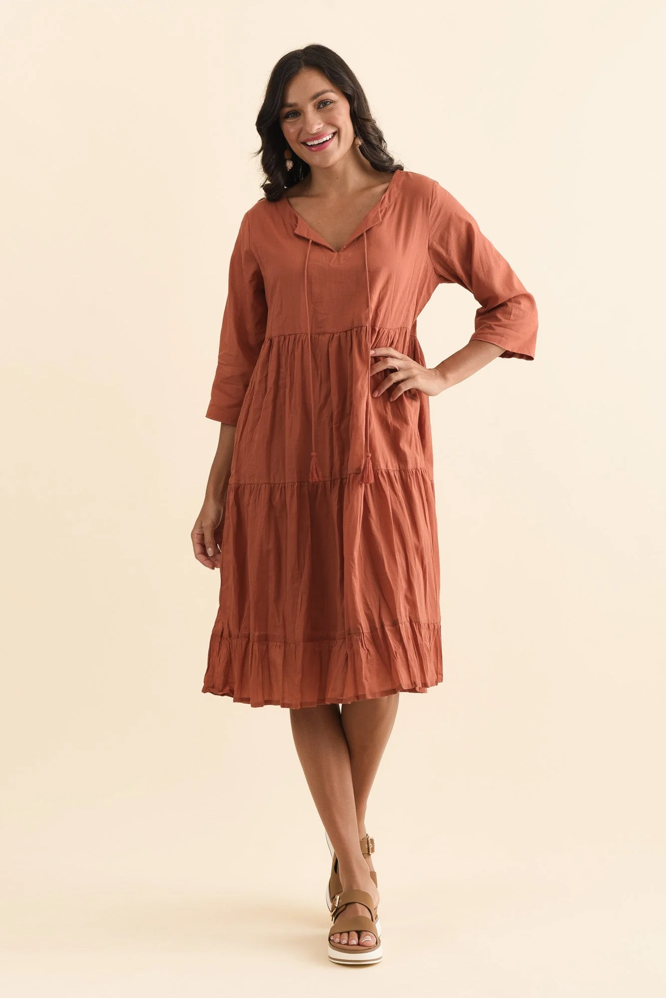 Milana Rust Crinkle Cotton Dress - Image 6
