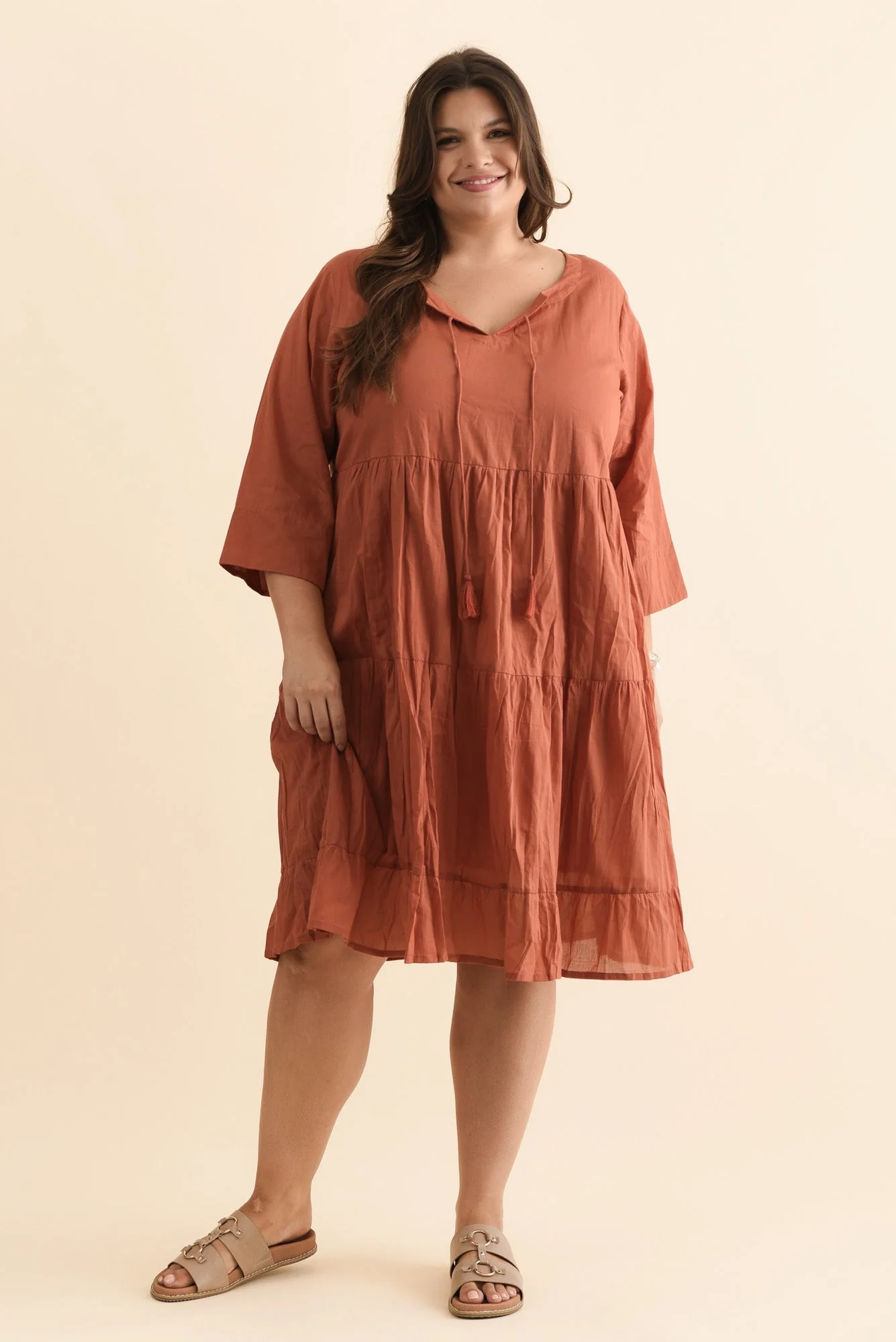 Milana Rust Crinkle Cotton Dress - Image 7