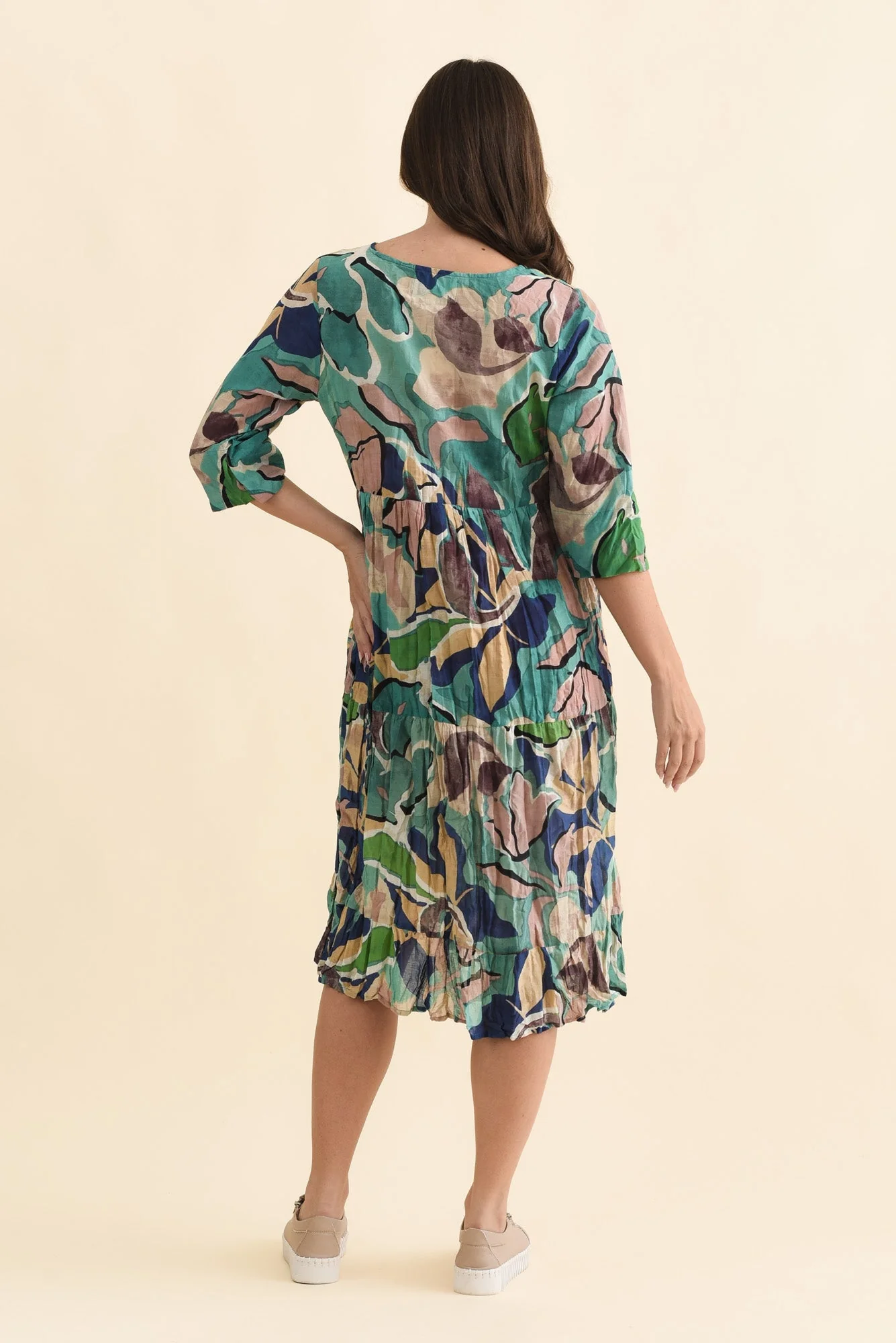 Milana Teal Foliage Crinkle Cotton Dress - Image 4