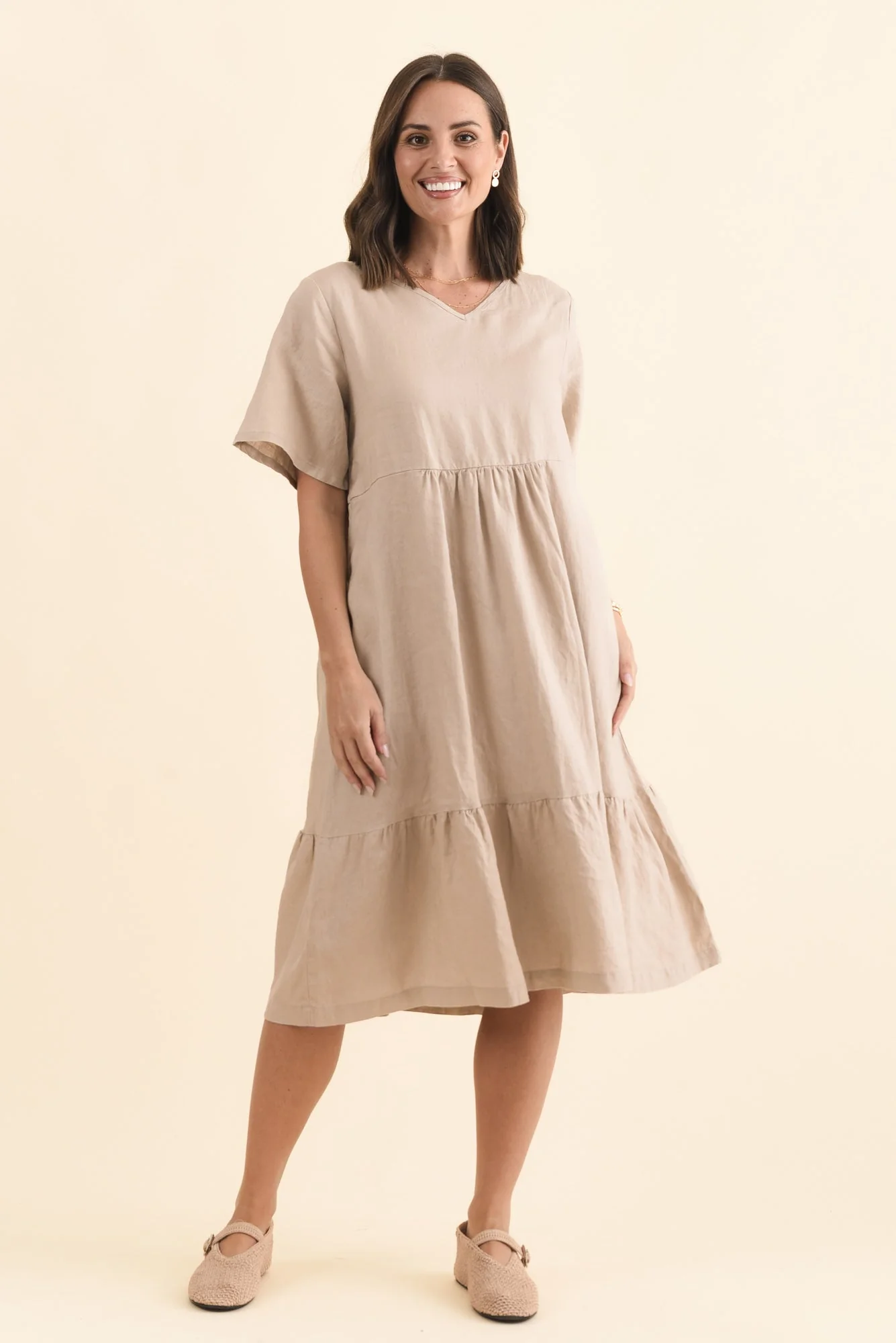 Miller Beige Linen Tiered Dress - Image 2