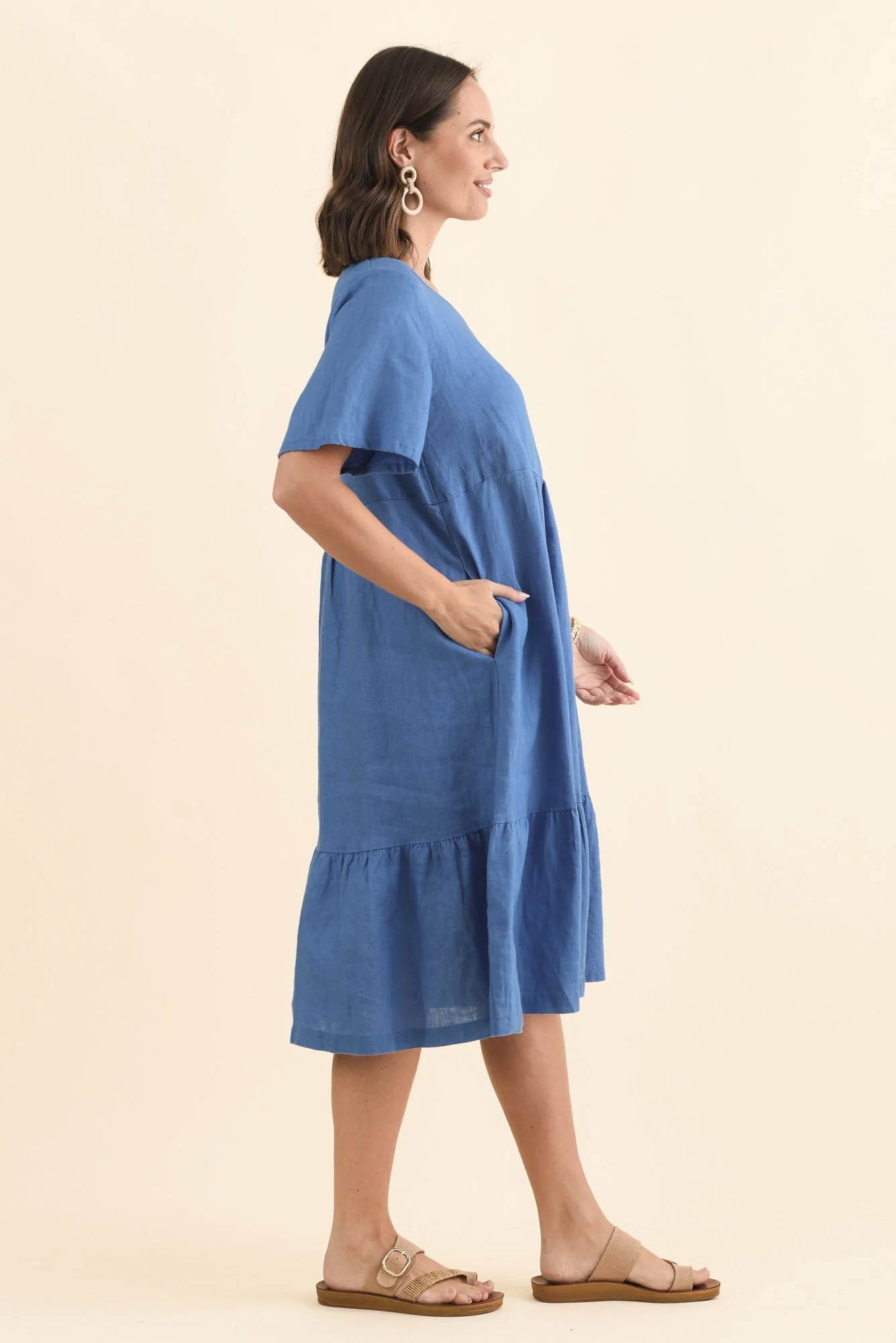Miller Blue Linen Tiered Dress - Image 3