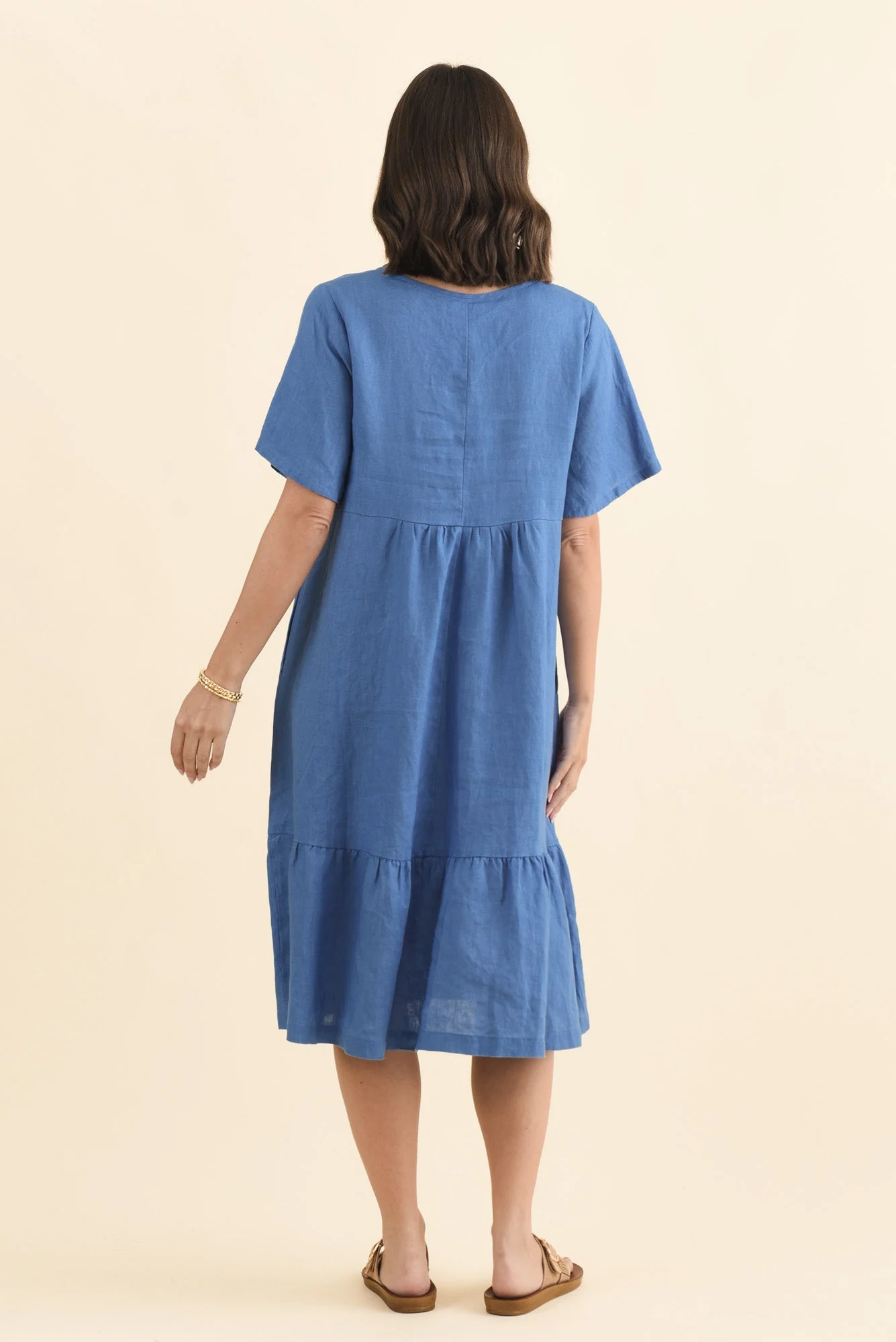 Miller Blue Linen Tiered Dress - Image 4