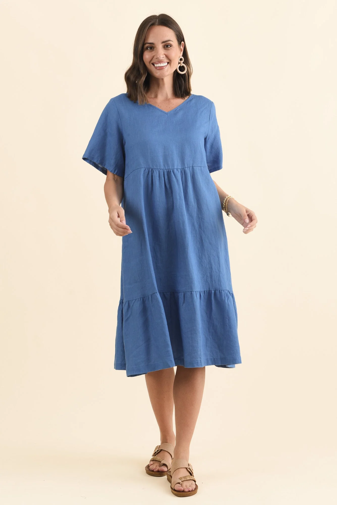 Miller Blue Linen Tiered Dress - Image 6