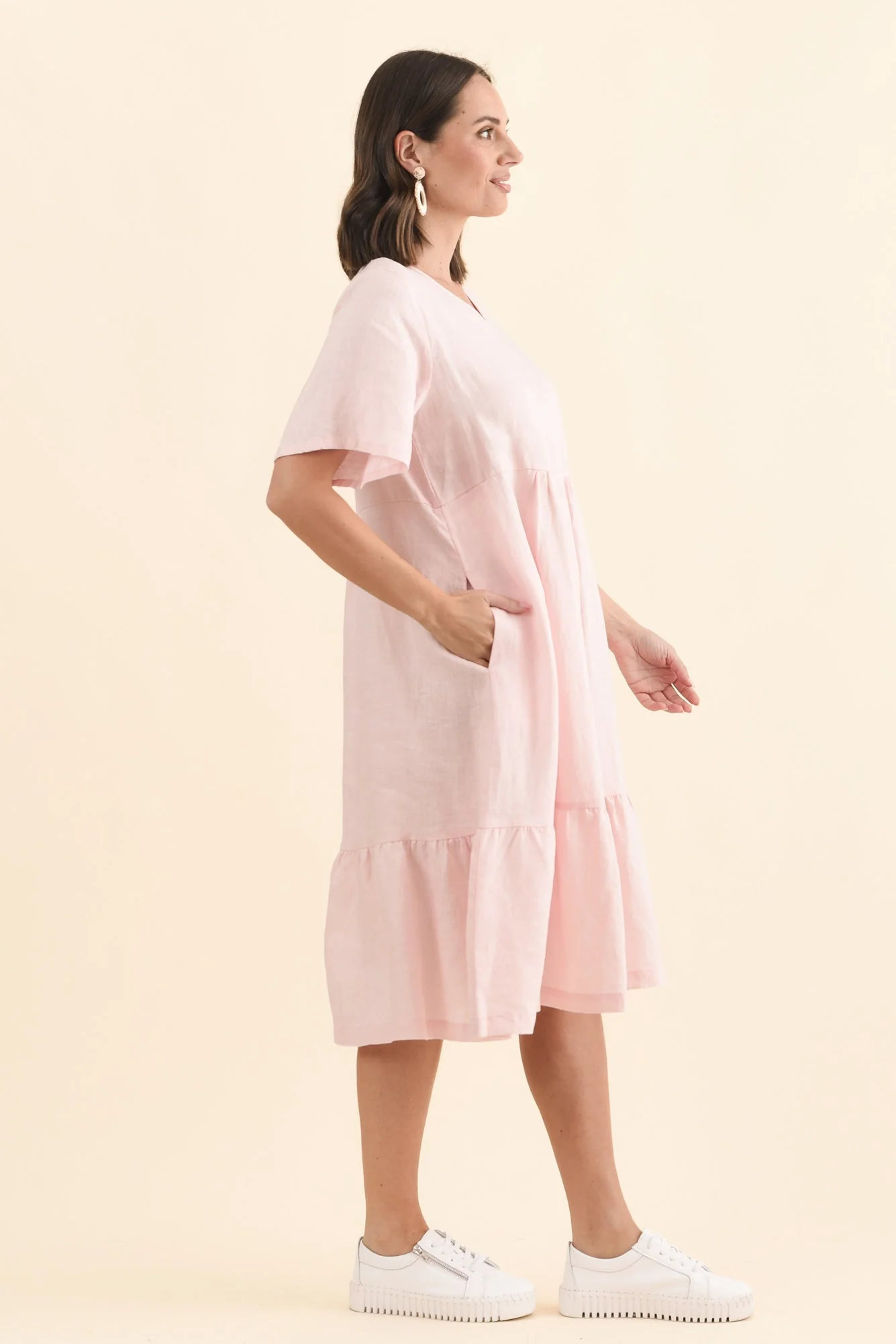 Miller Blush Linen Tiered Dress - Image 3