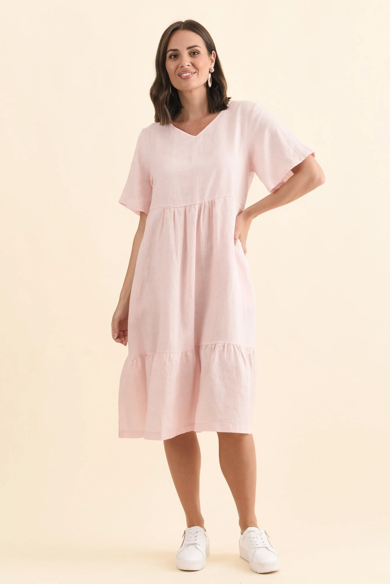 Miller Blush Linen Tiered Dress - Image 6