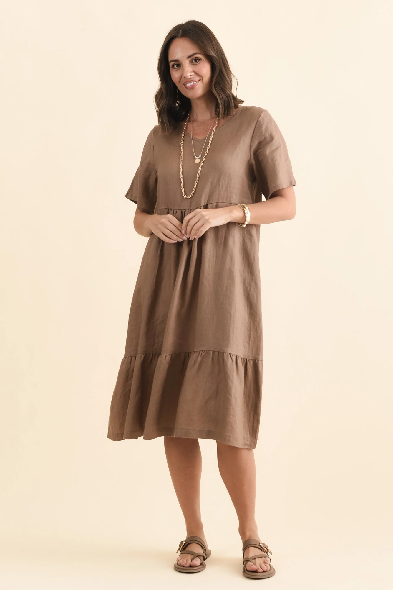Miller Mocha Linen Tiered Dress - Image 2