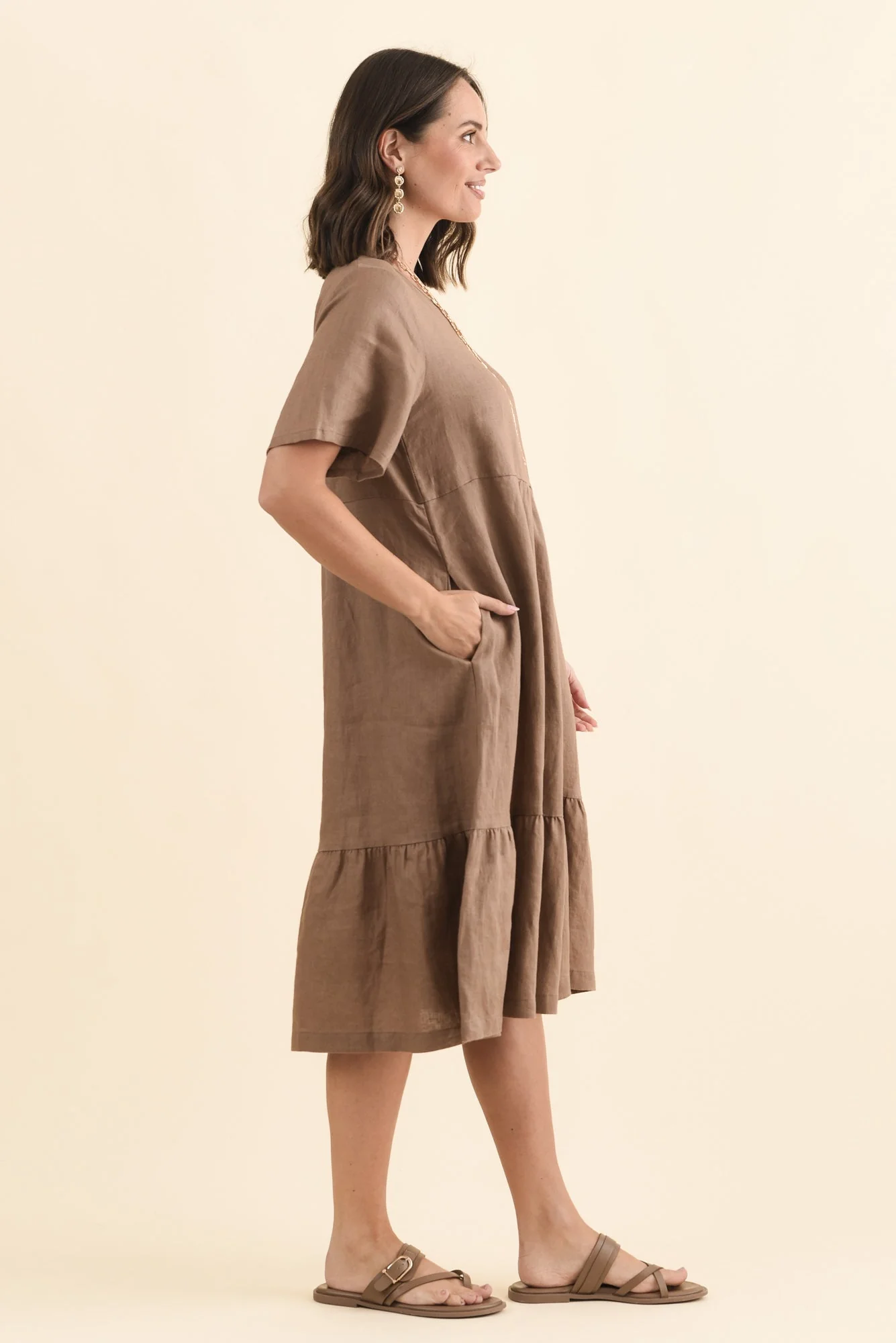 Miller Mocha Linen Tiered Dress - Image 3