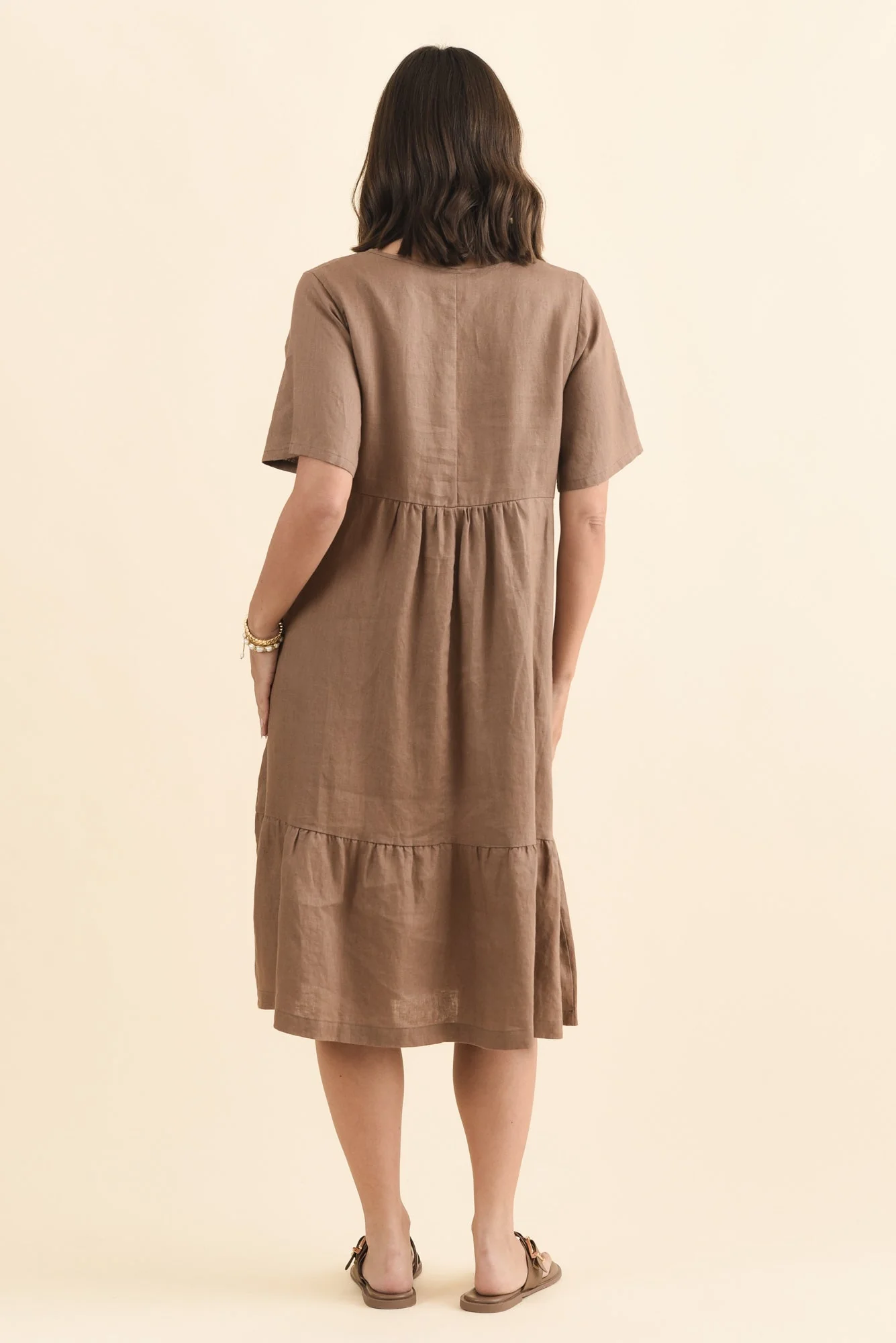 Miller Mocha Linen Tiered Dress - Image 4