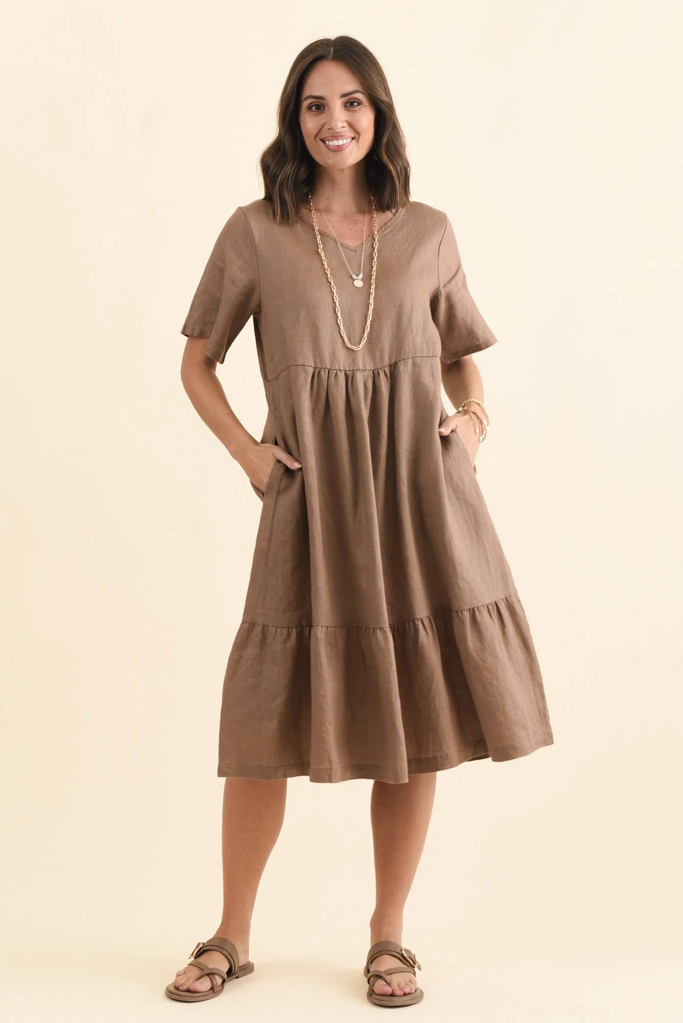 Miller Mocha Linen Tiered Dress - Image 6
