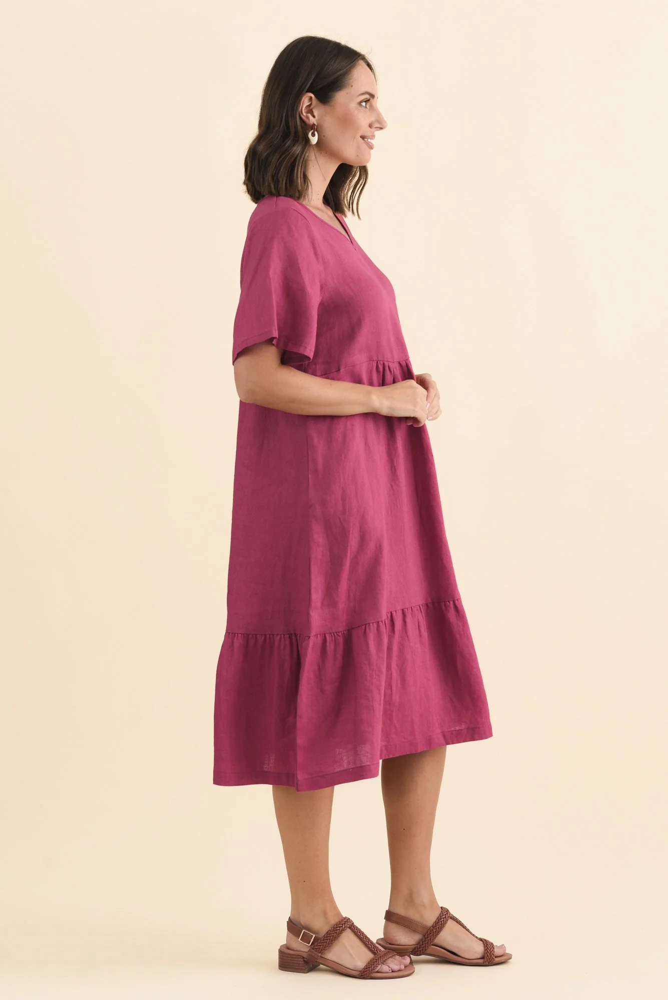 Miller Pink Linen Tiered Dress - Image 3